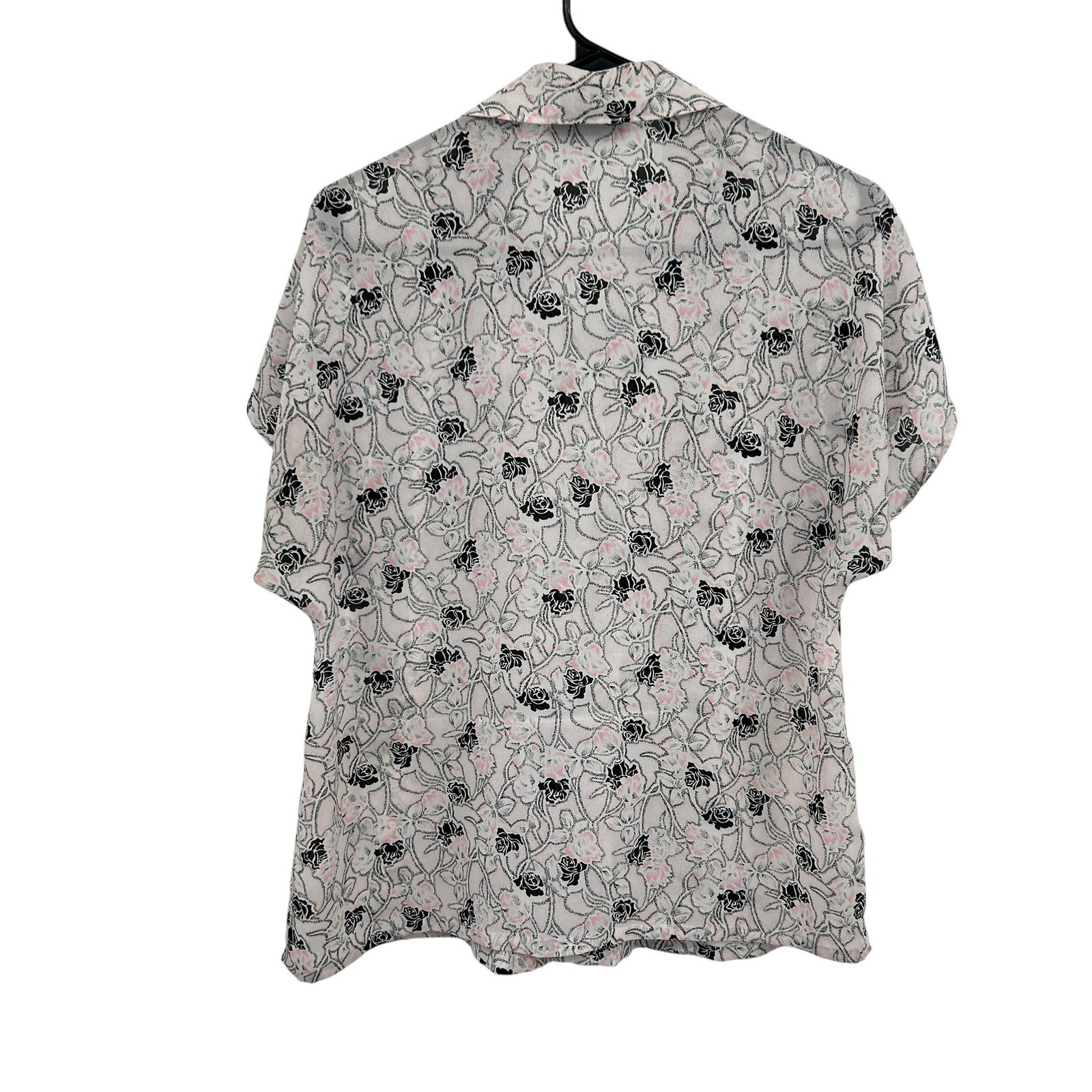 Vintage Floral Button Blouse Large White Pink Roses Soft Girl Cottagecore