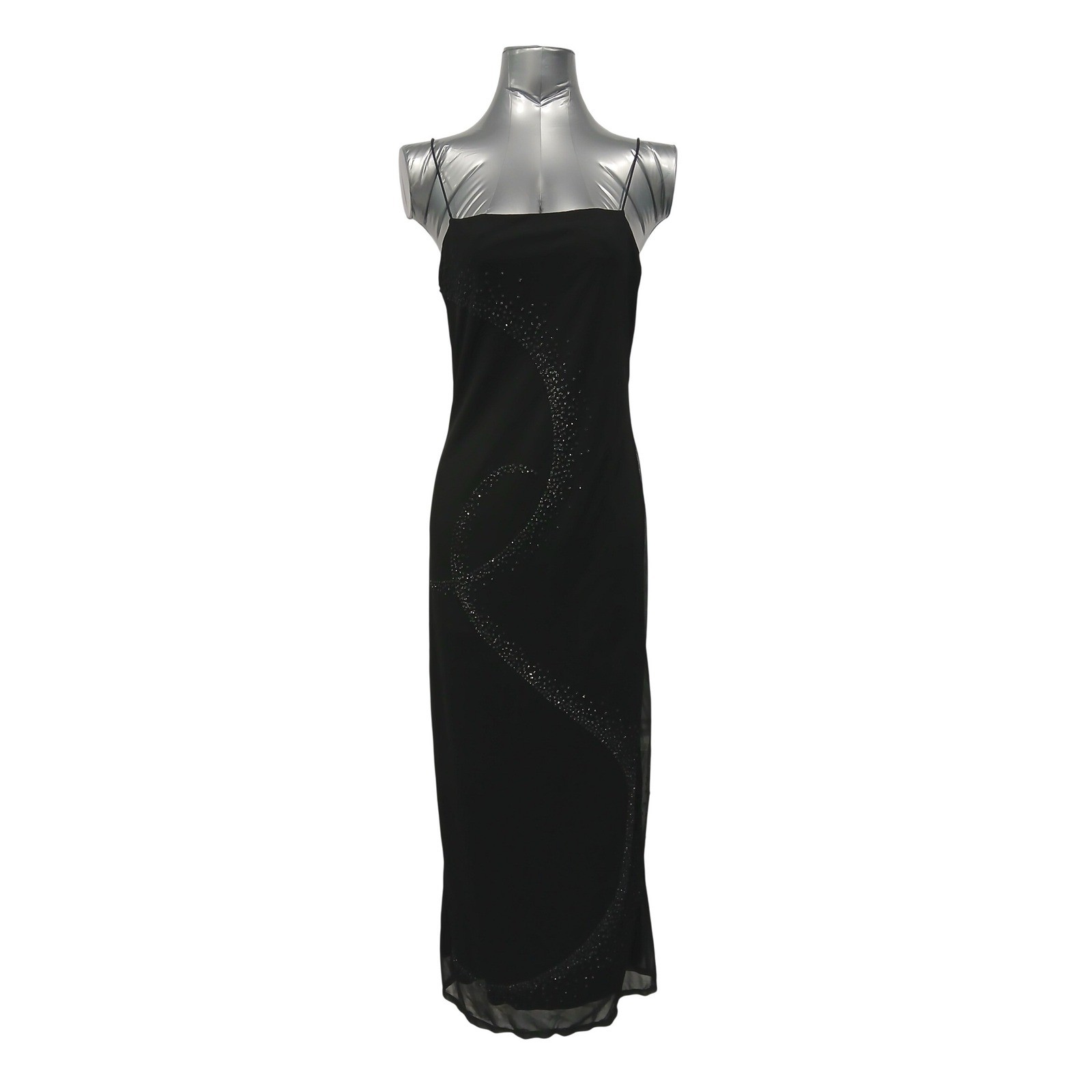 Byer Too! Vintage 90s Mesh Rhinestone Swirl Maxi Dress Stretch sz Lg Whimsigoth