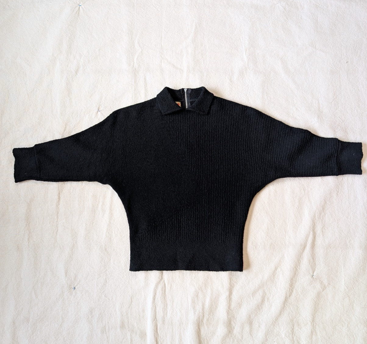 VTG 50s Serbin Virgin Wool Dolman Sleeve Peter Pan Collar Ribbed Crop Sweater SM
