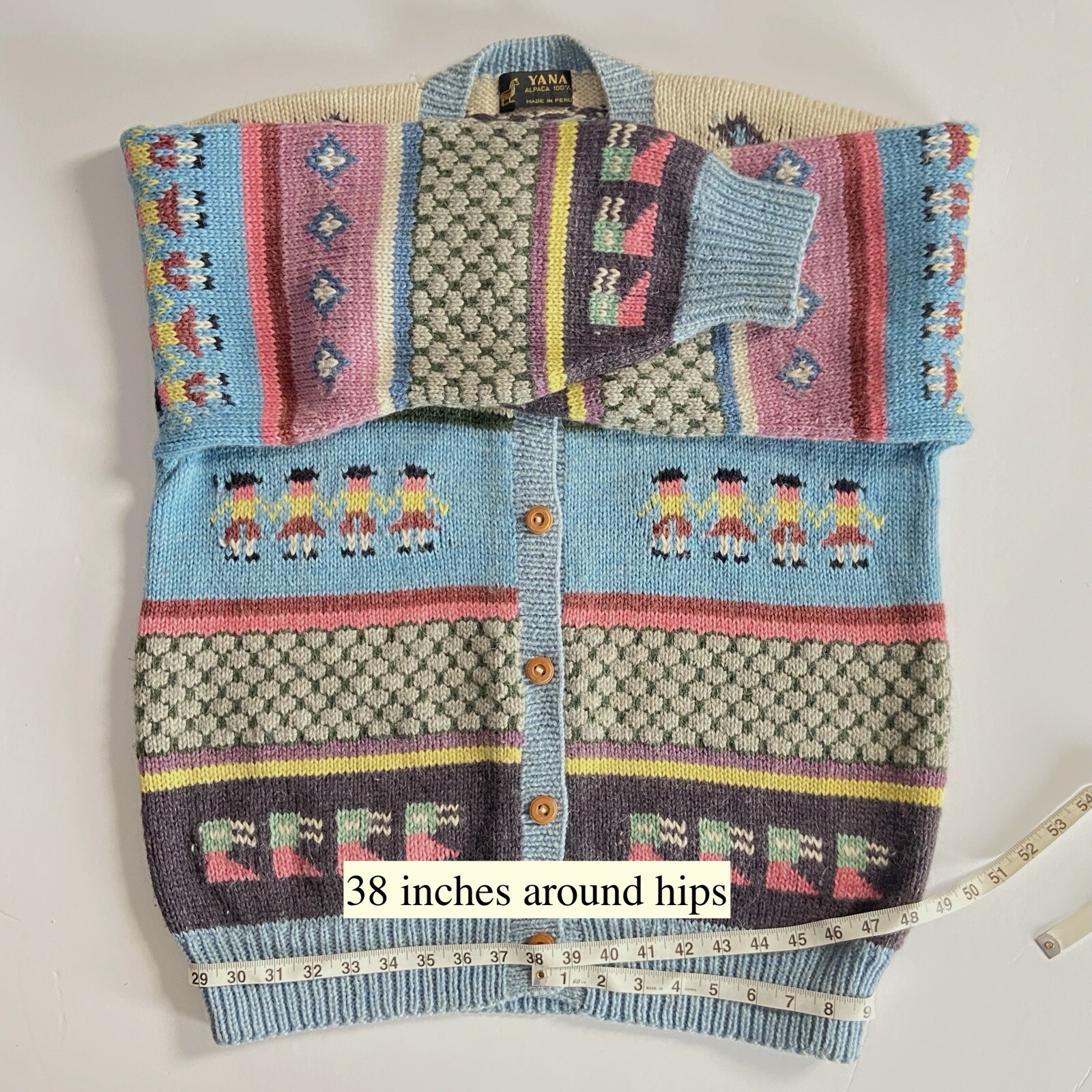 100% Alpaca Wool $250 Vintage Peruvian Cardigan Handmade by Yana, SZ L/XL, EUC