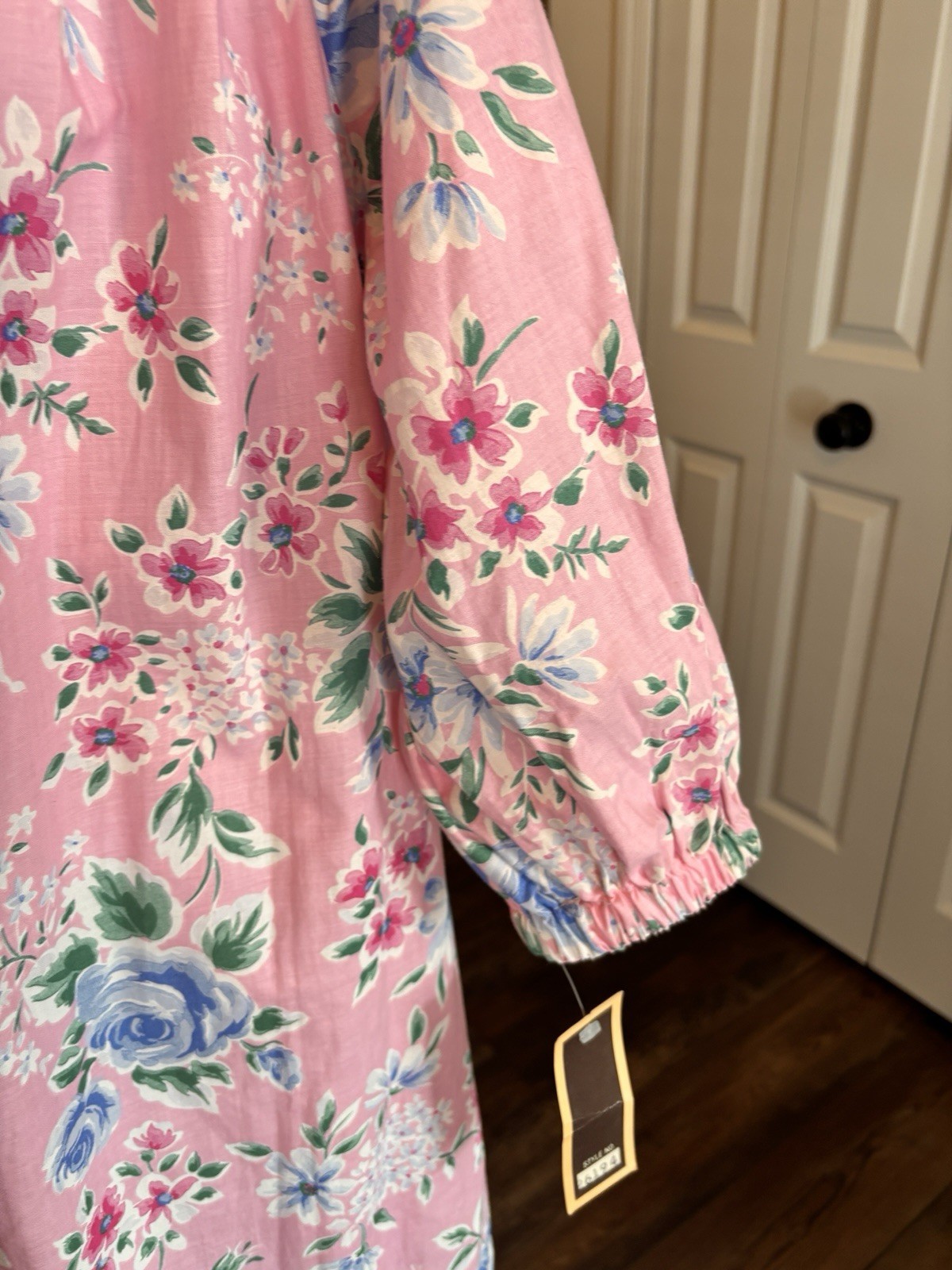 Vintage David Brown California Long Pink Floral House Dress Cotton Gown USA XS