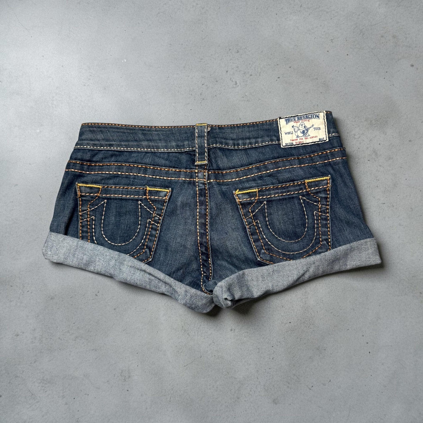 True Religion Denim Shorts Womens 27 Blue Rolled Cuff Embroidered Pockets Casual