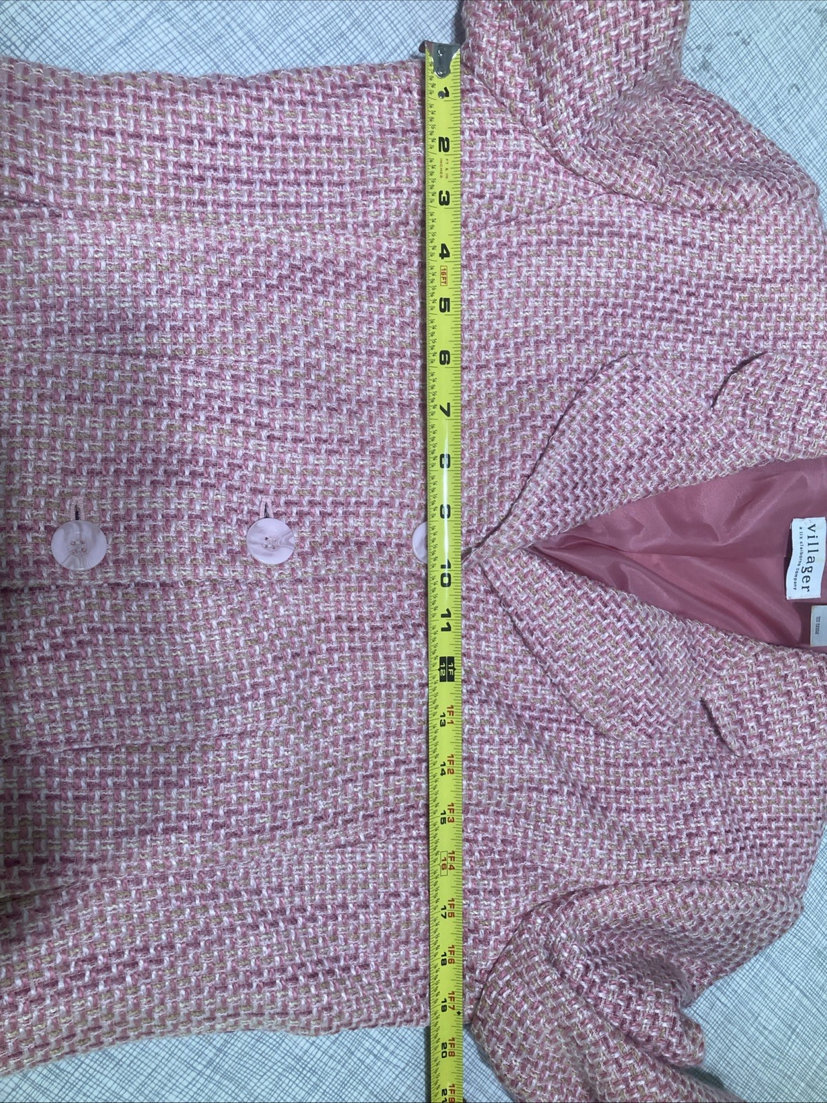 VTG 90s Y2K Villager Liz Claiborne Pink Tweed Blazer Jacket Lined Size 10