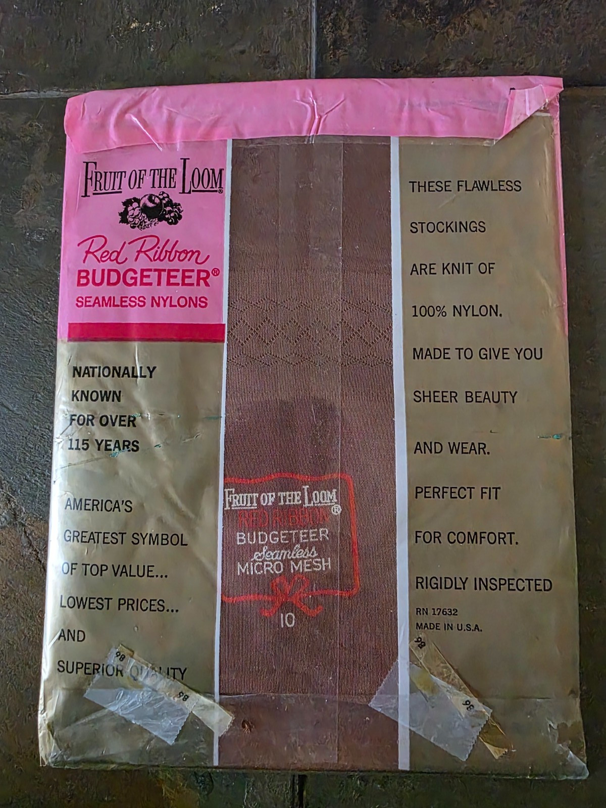 NIP Vtg Fruit of the Loom Seamless Micro Mesh Nylon Stockings Size 10 Shadow 2Pr