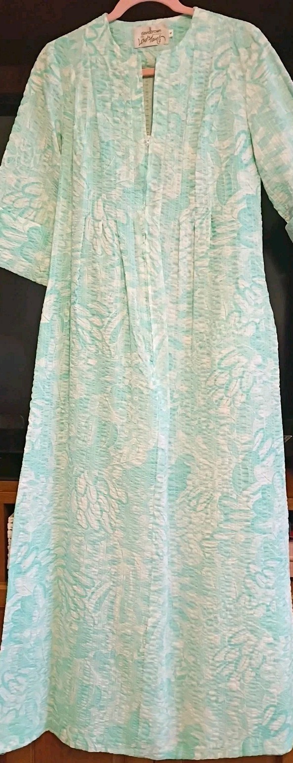 Vtg Elegant David Brown California Long Summer House Dress Gown Robe S USA NWT