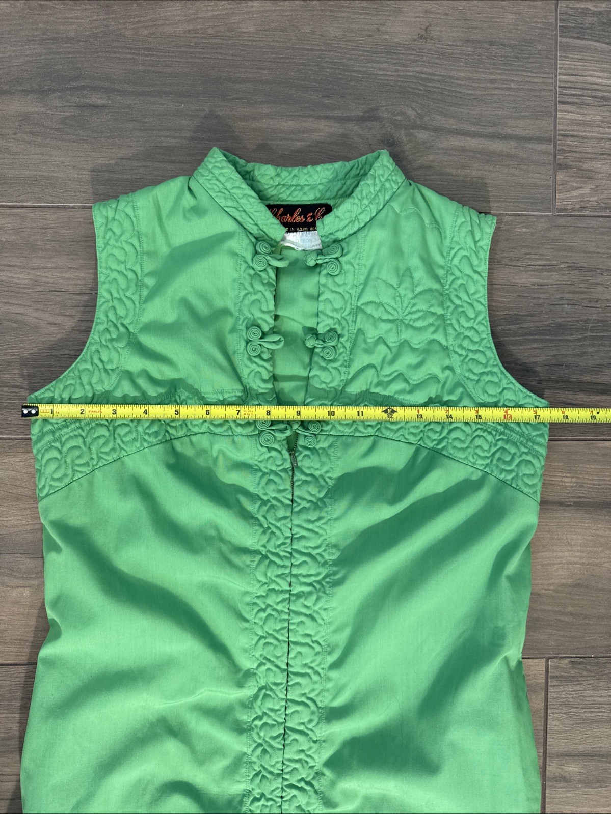 Vintage 1960s Charles & Co. Green Maxi Dress Hong Kong Boho Chic Womens Small