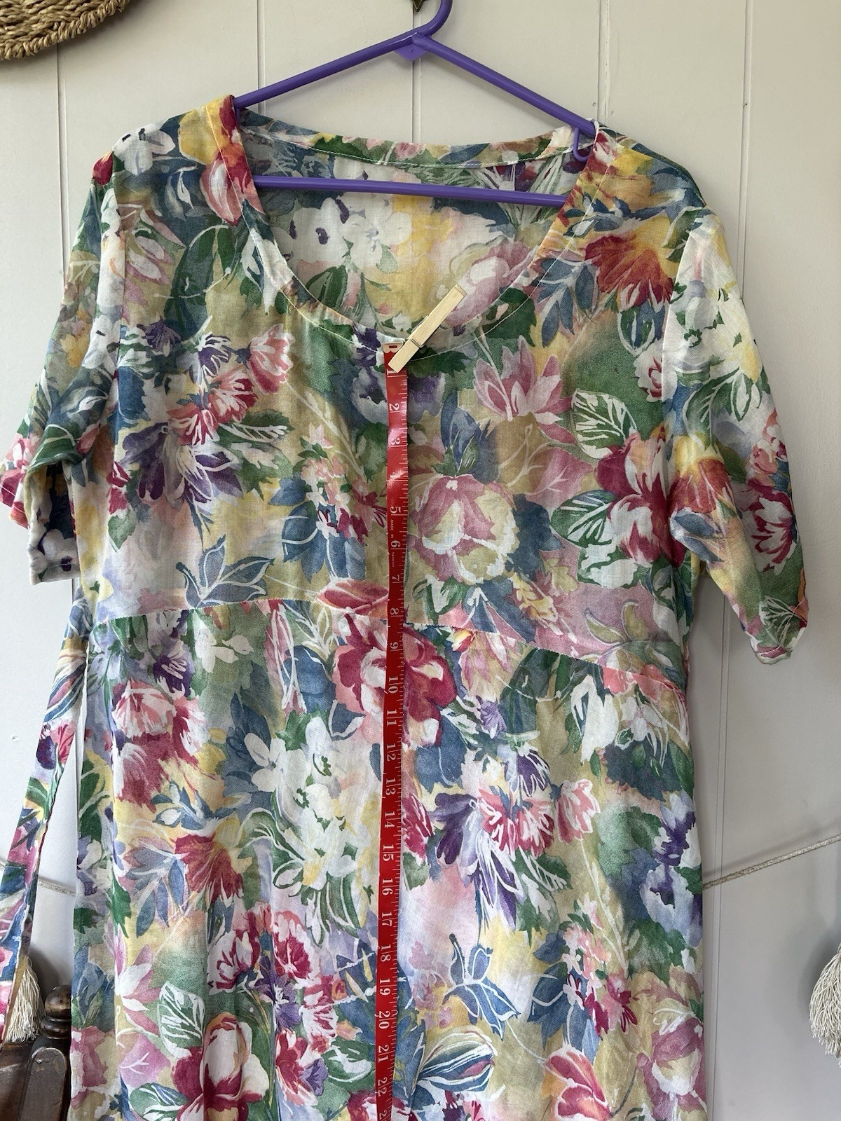 Vintage 90s Watercolor Floral Maxi Dress Sheer Chiffon Kimono Sleeve Boho M L
