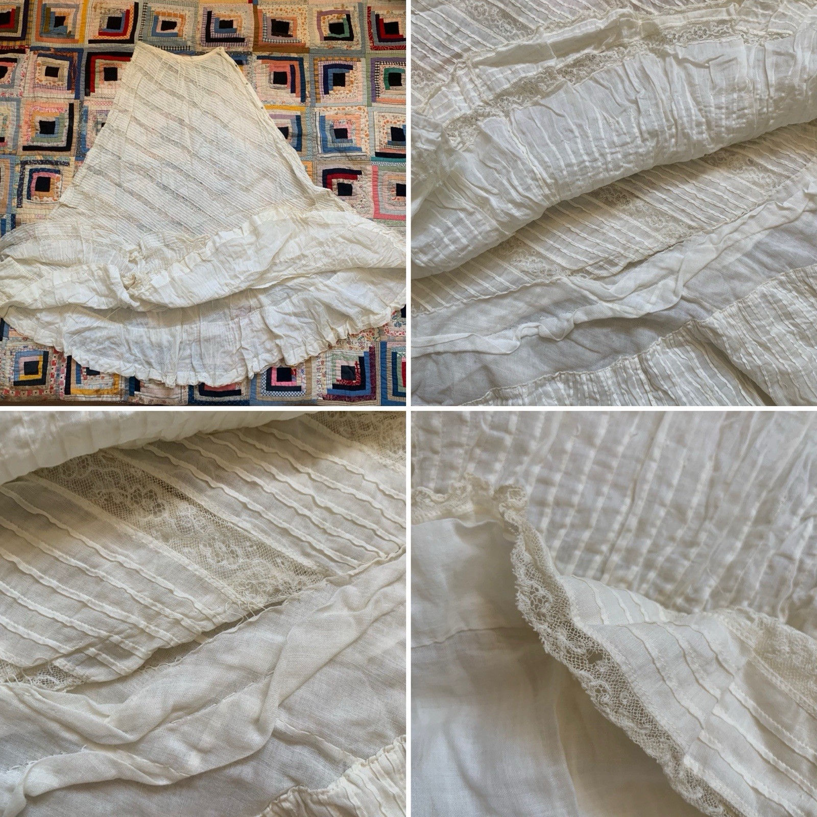 As Is Absolutely Stunning Antique Edwardian Asymmetrical Lace Prairie Skirt