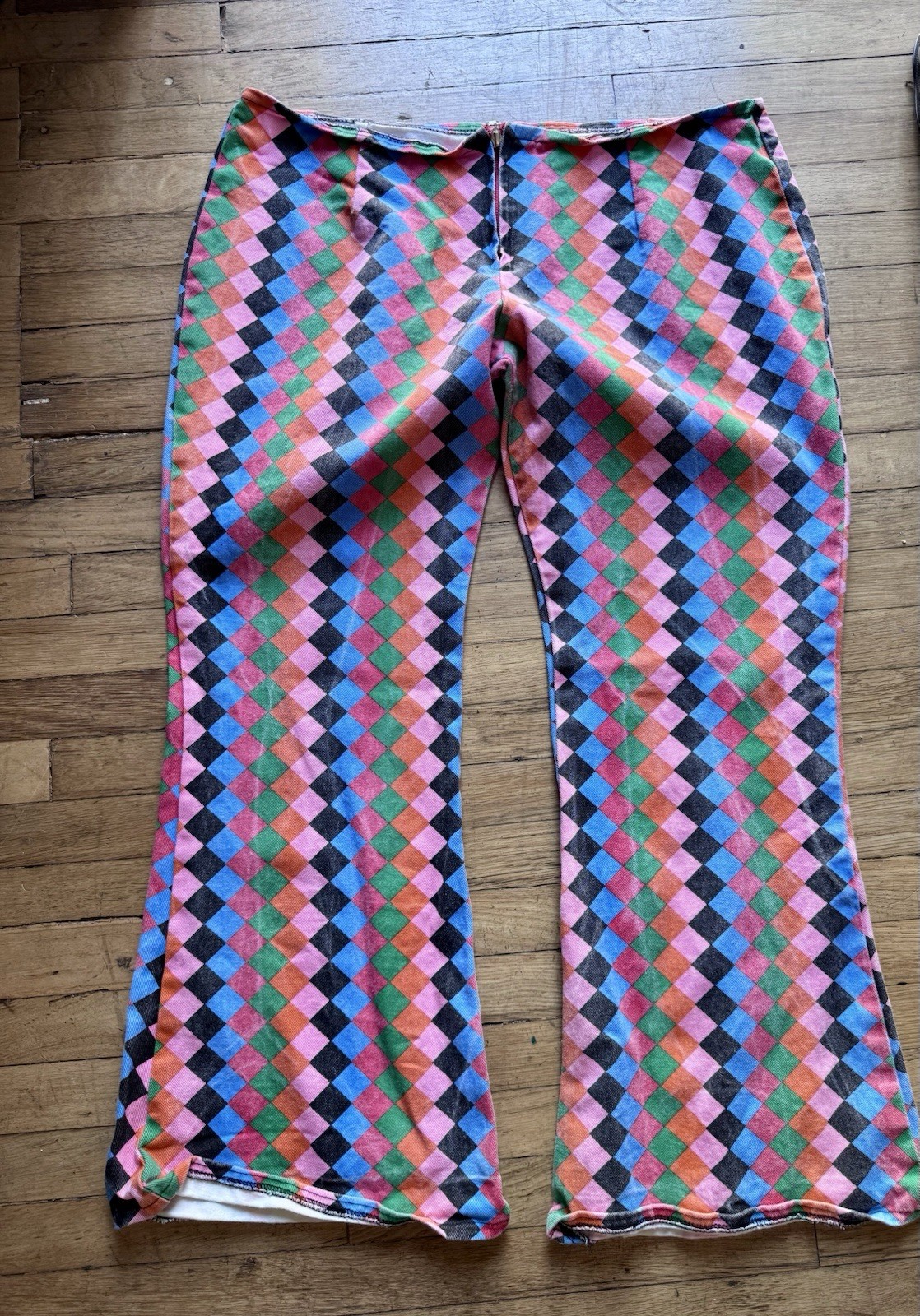 Vintage Women’s 70S Retro Multicolor Low Rise Bell Bottom Jeans No Label Size:L