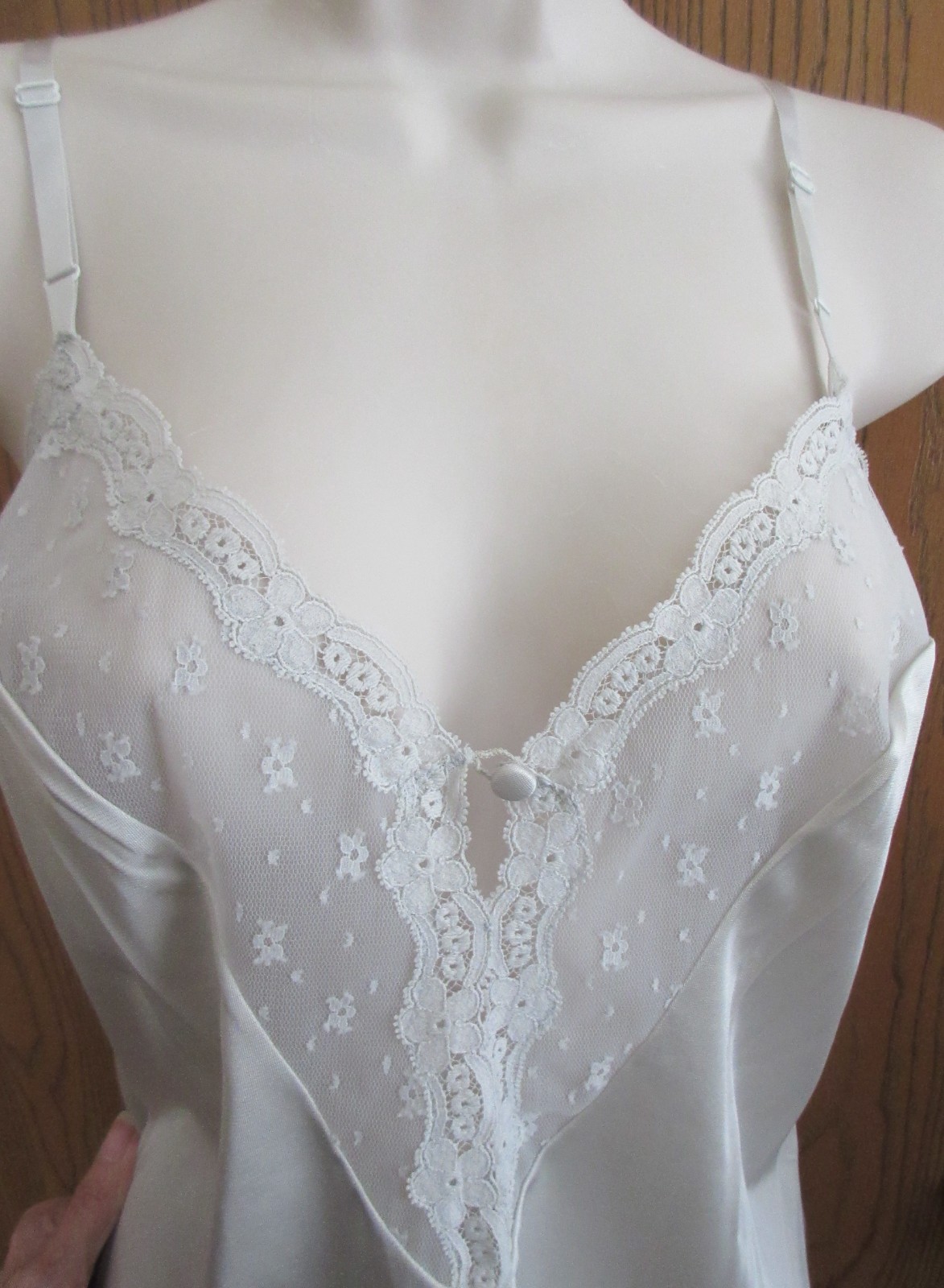 VANITY FAIR BRIDAL GRAY LACE front NYLON camisole slip nightgown sz 36 /bust 40