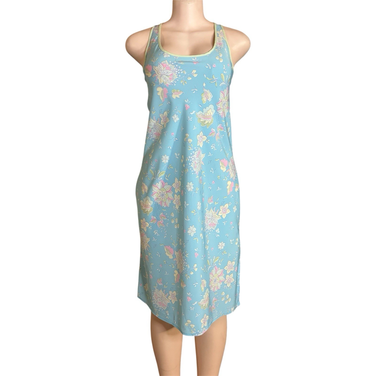 Vtg Blue Floral Nightgown Slip Dress Sleeveless Pastel Size S Cottagecore