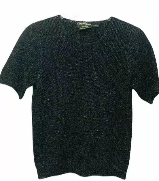 Vintage Christine Phillipe Knit Top Sweater Size M Metallic Black Rayon Blouse