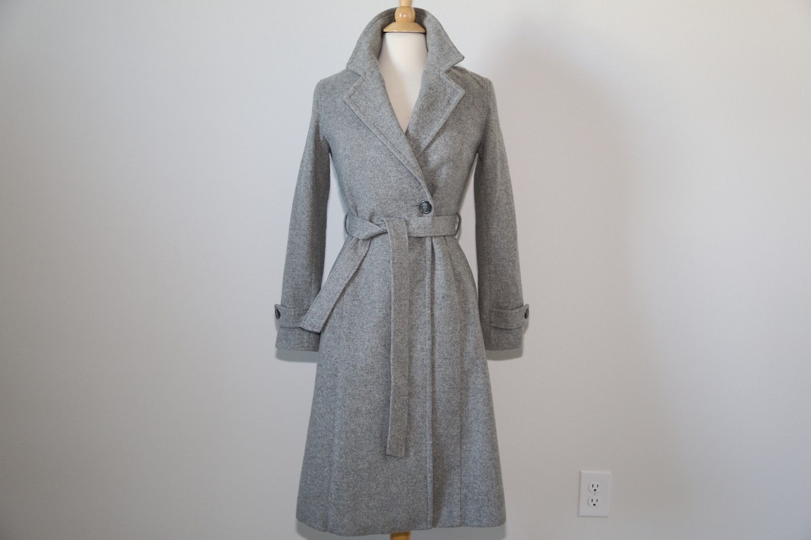 Barely Worn vintage wool cashmere blend long belted trench coat Japan made gray