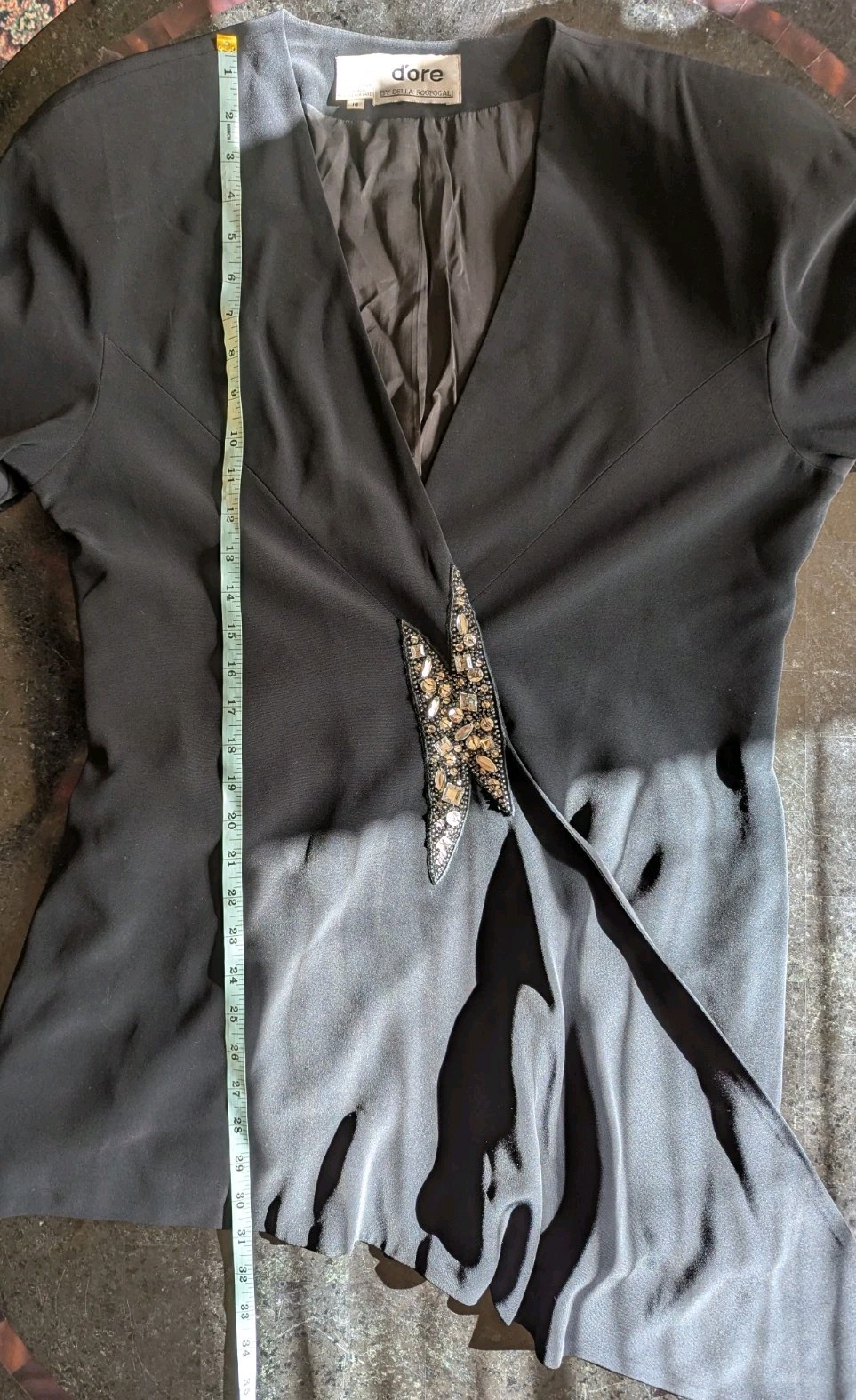 Vintage 80s D&rsquo;ore Black Draped Jacket w/Rhinestone Accent Draped Fold 16