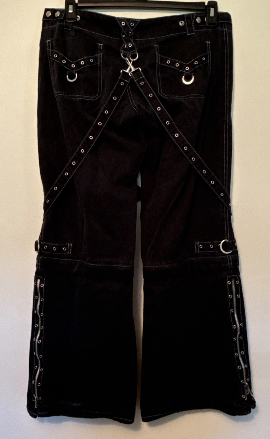 Rare Y2K Tripp NYC Goth Punk Bondage Pants Zip Off Women Size 11 Chain Wide Leg