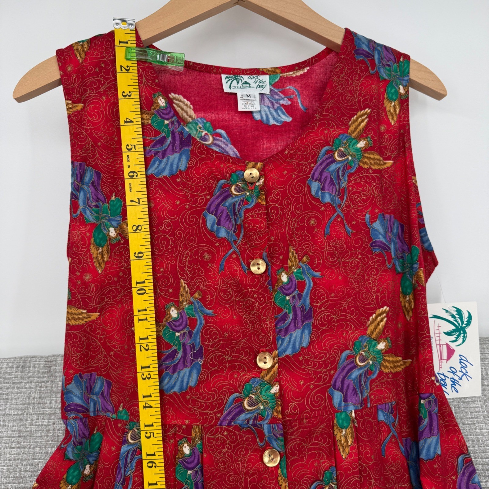 Vintage Dock of the Bay Dress Women M Red Cotton Angel Christmas Maxi Christmas