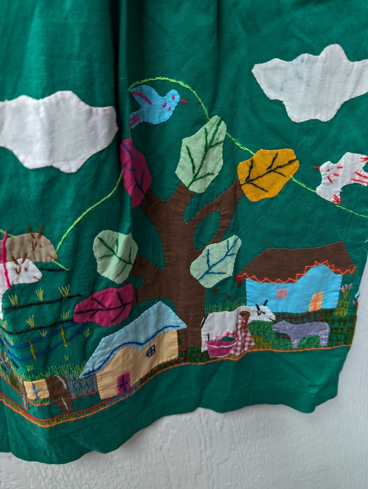 Vtg Cuyamuna Handmade 100% Cotton Folk Art Guatemala Embroidered Skirt Small