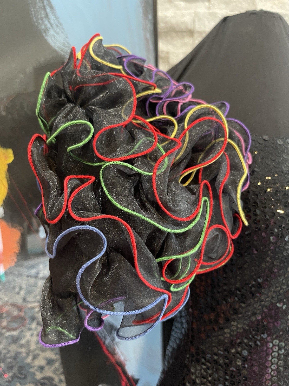 VTG 1980s Black Sequin Colorful Puff Sleeve By Cattiva Size 10 Dynasty
