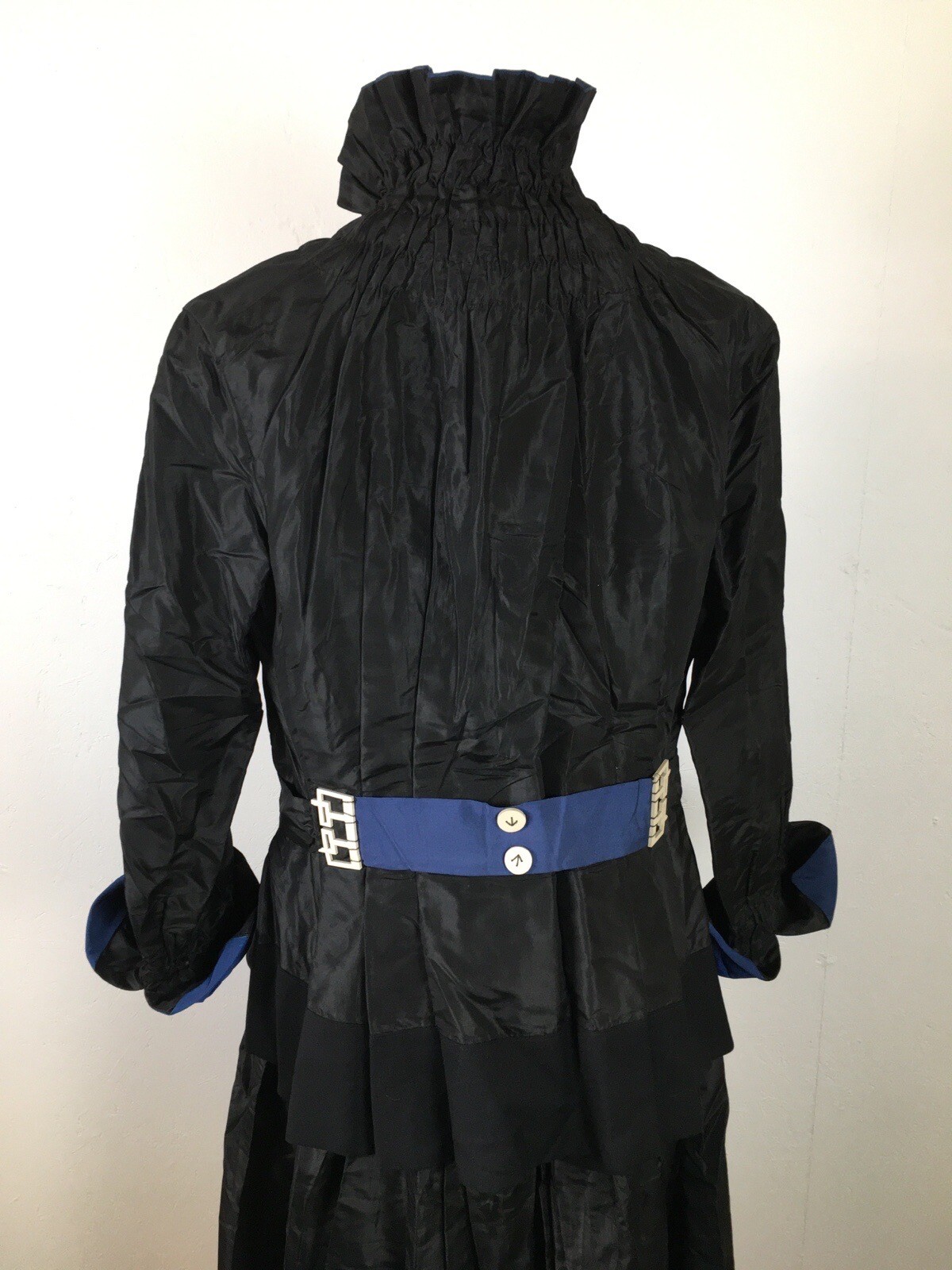 Exquisite Antique Edwardian Black & Blue Silk Walking Skirt Suit