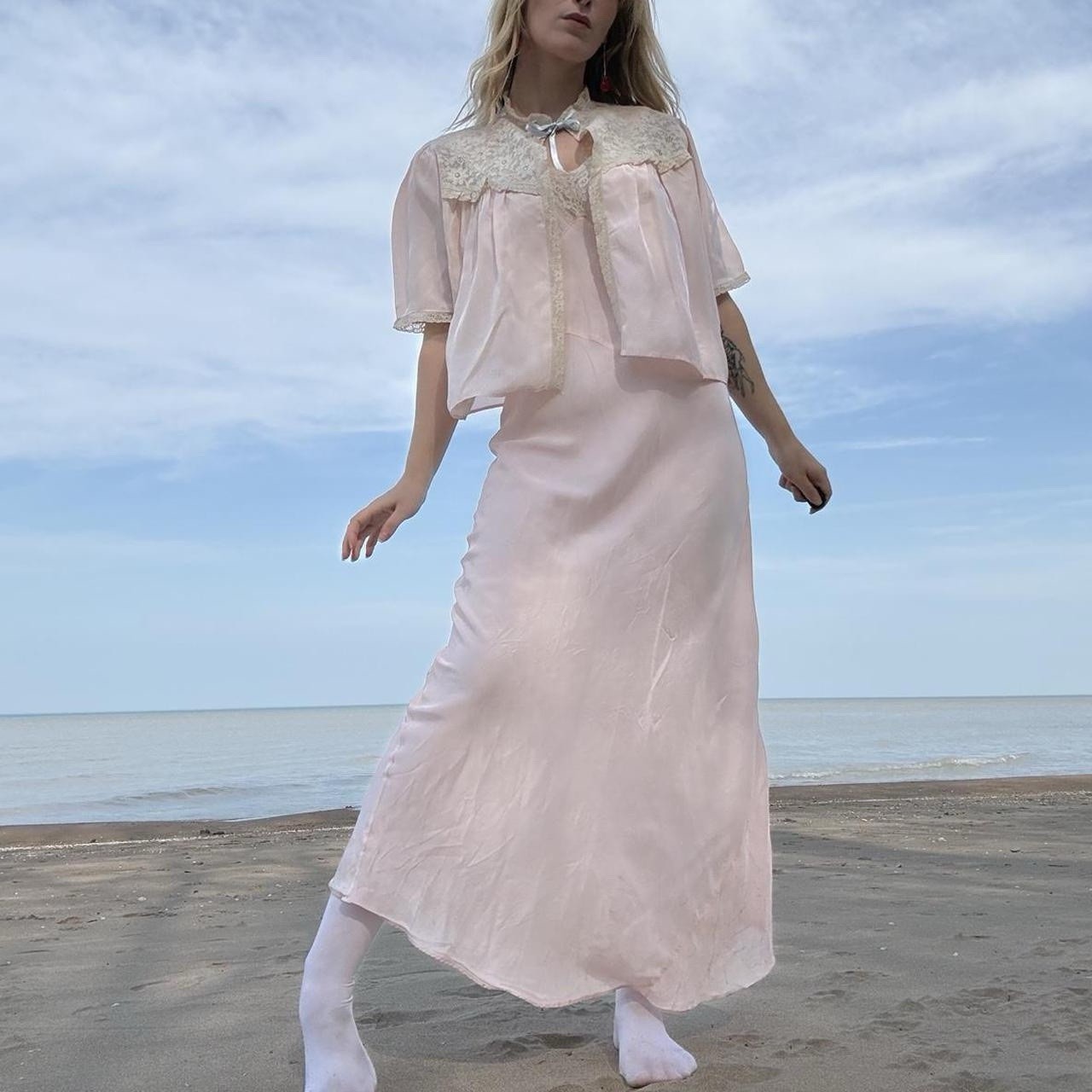 Antique Pink Lace Slip Set