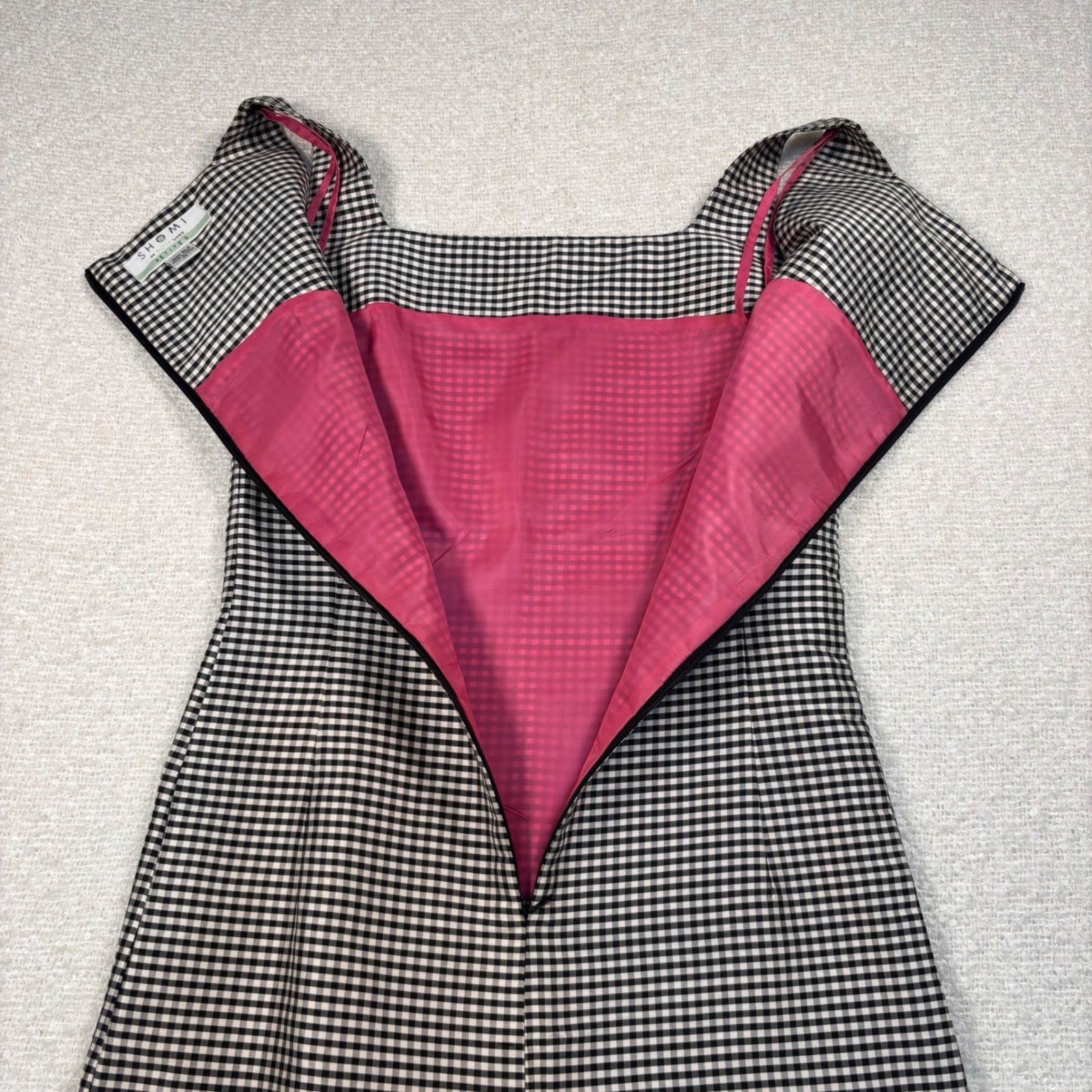 vintage 90s silk dress black white gingham cocktail elegant coquette chic modest
