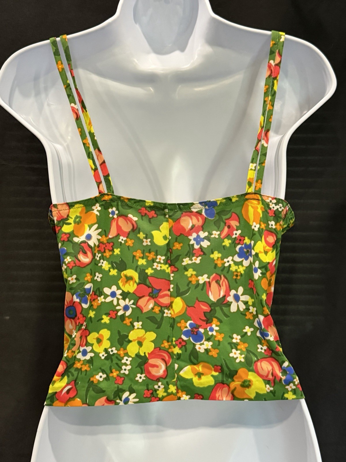 Vtg 70’s Maille de France Shocking Diffusion Disco Daywear Green Floral Tank