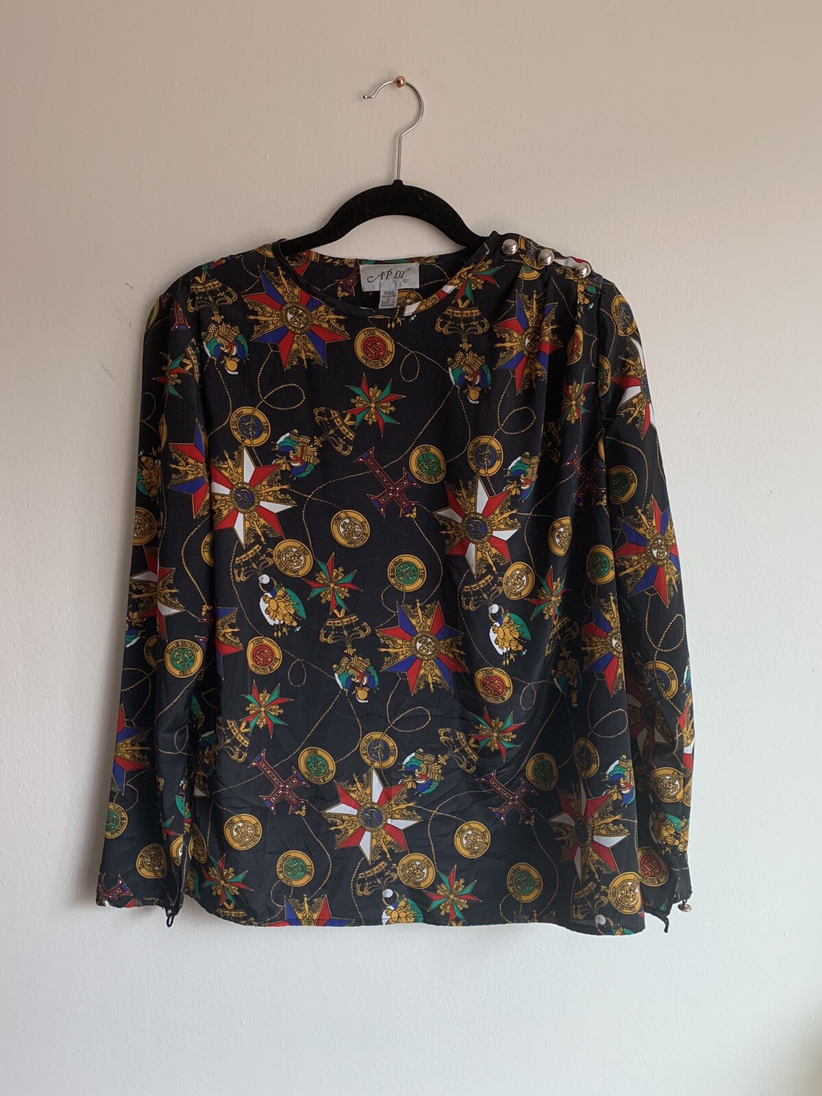 Vintage AP Ltd. Medallion Patterned Polyester Blouse Women’s Size 8