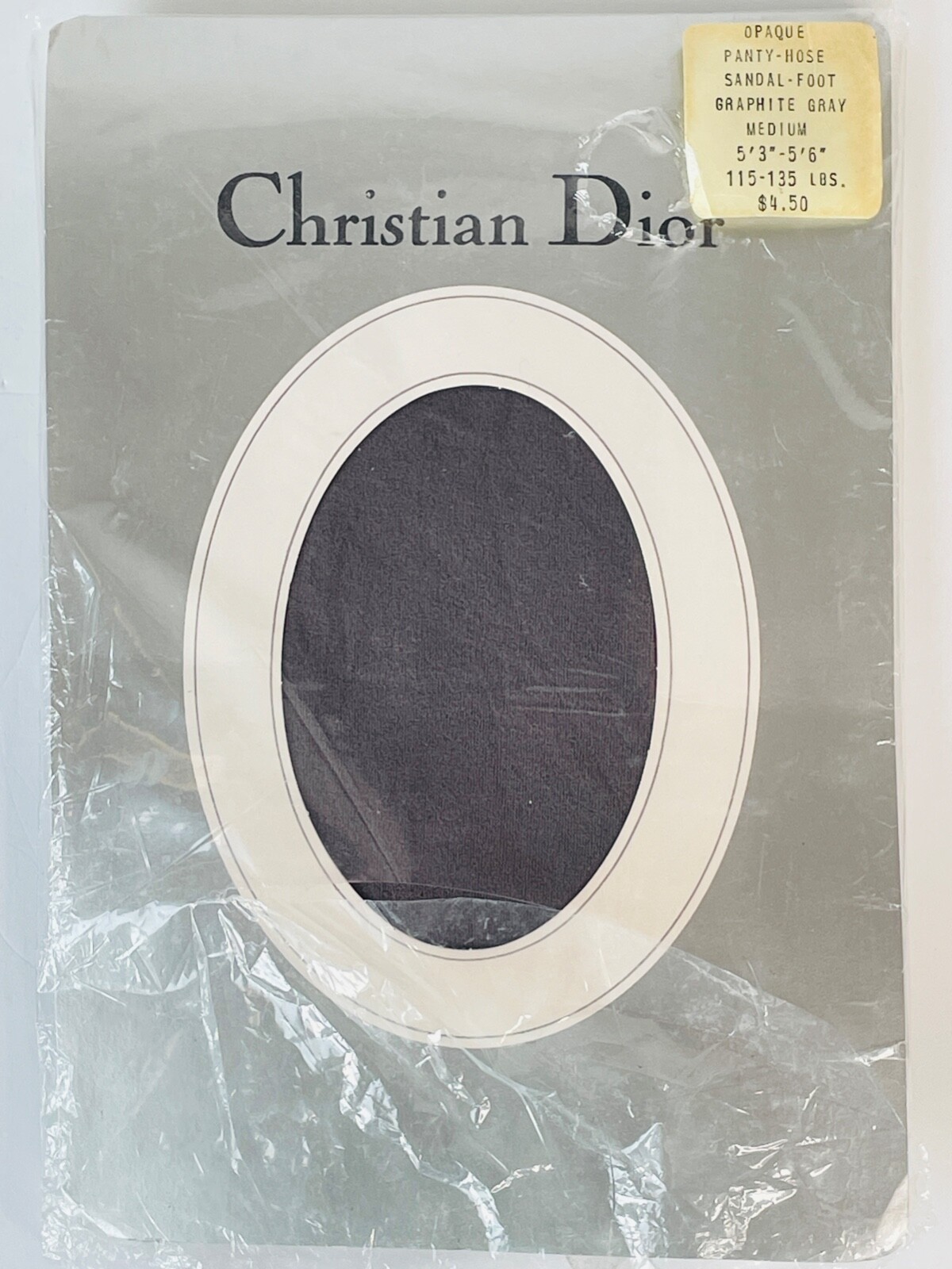 NEW VTG CHRISTIAN DIOR GRAY OPAQUE SANDAL FOOT PANTYHOSE STRETCH NYLON*S/M