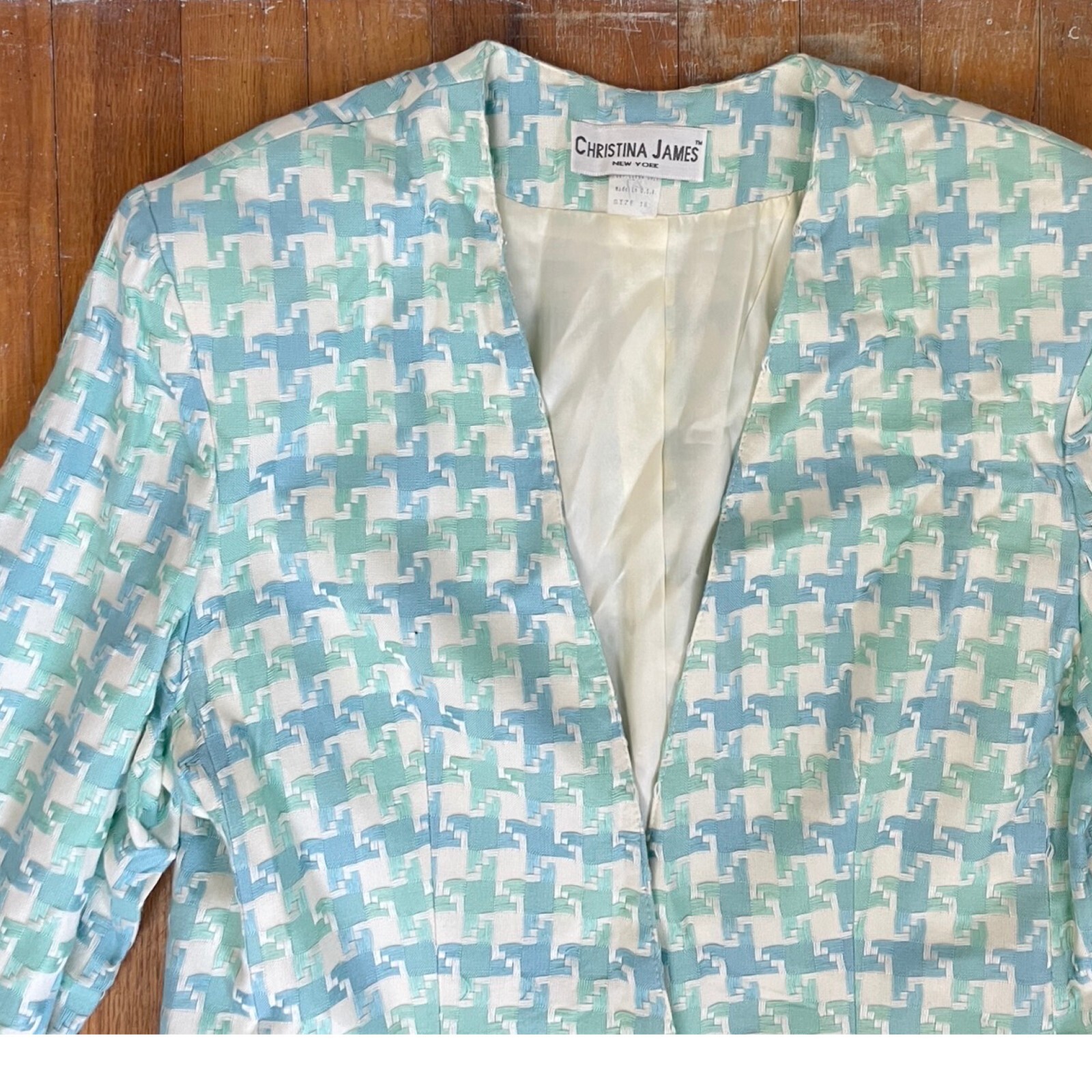 Vintage Woven Houndstooth Blazer Womens Size Large 1980s Sport Coat Suit Jacket