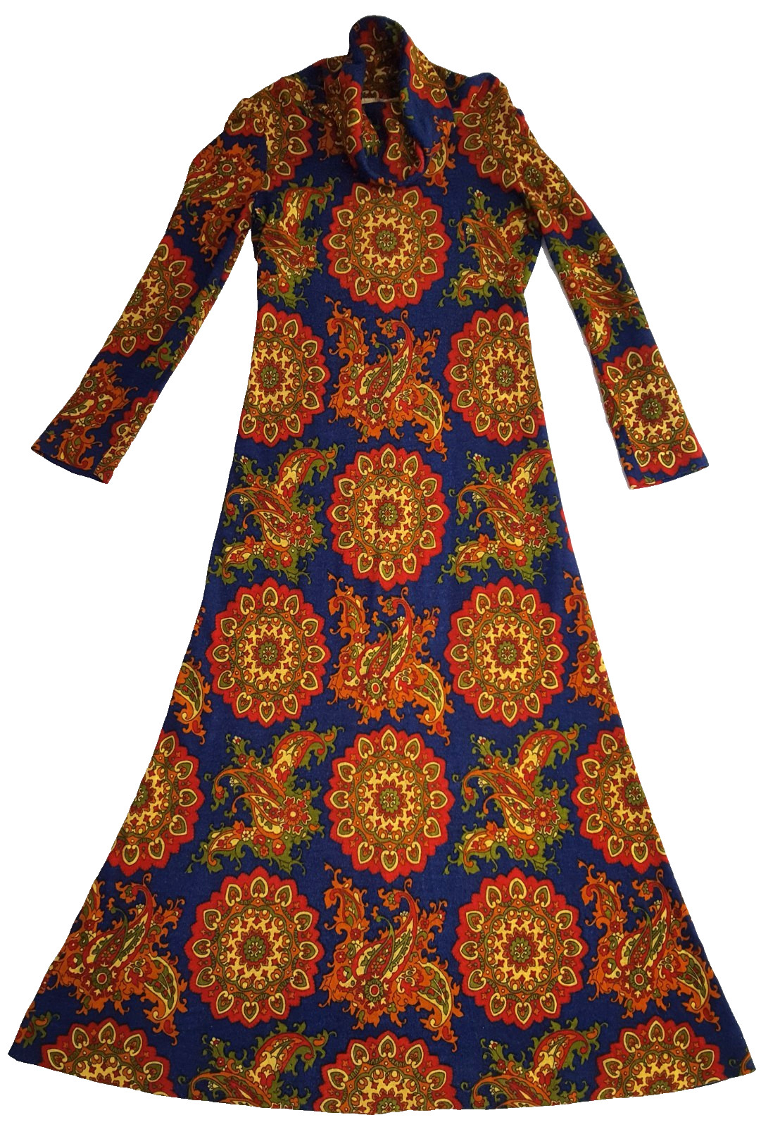Vintage Late 60s Women&rsquo;s Hippy Boho Maxi Dress w/Loose Mock Turtleneck Size XS/S