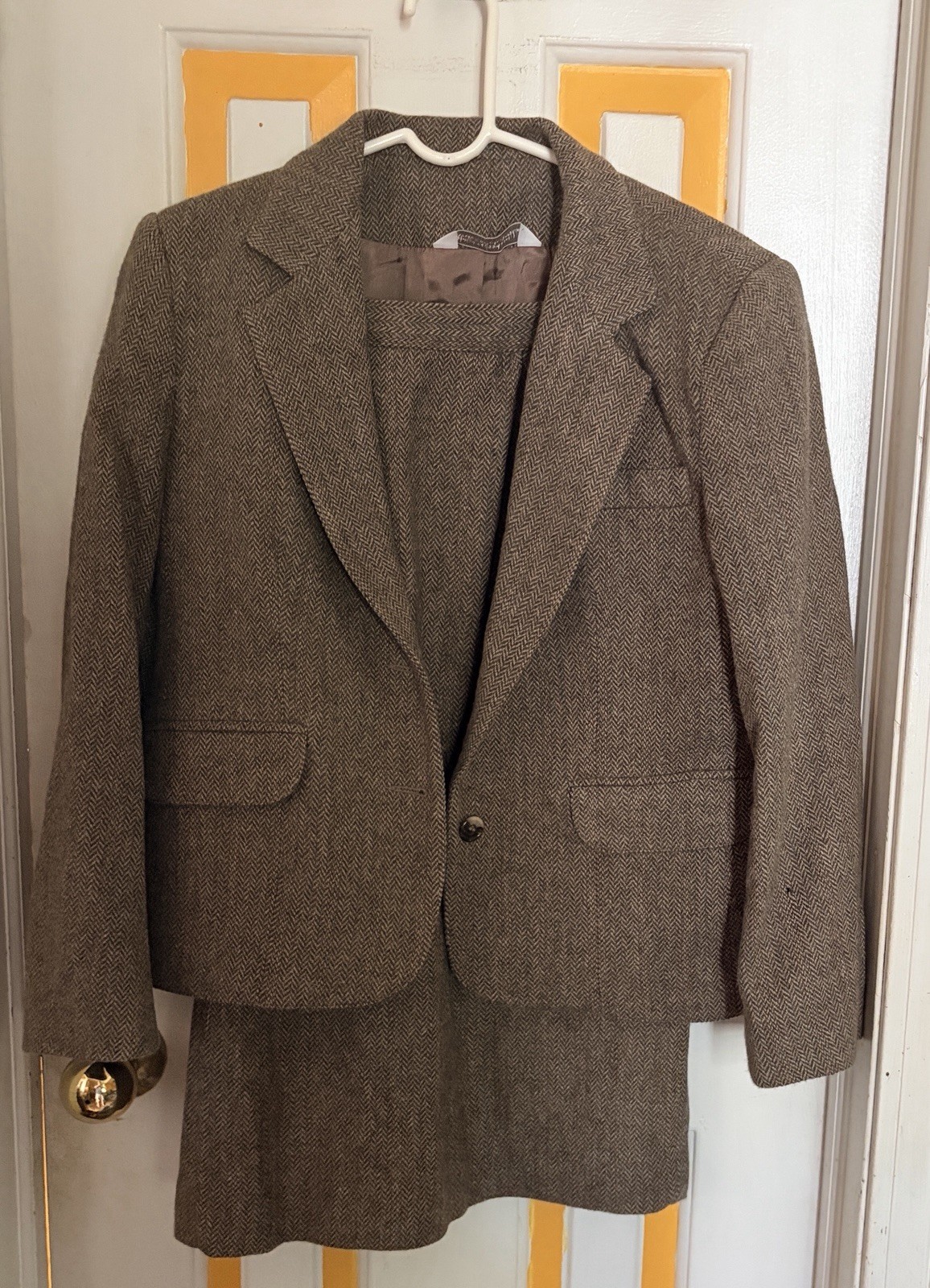 Vtg Barclay Petites 100% Wool Herringbone Skirt Set Dark Light Academia Size 6
