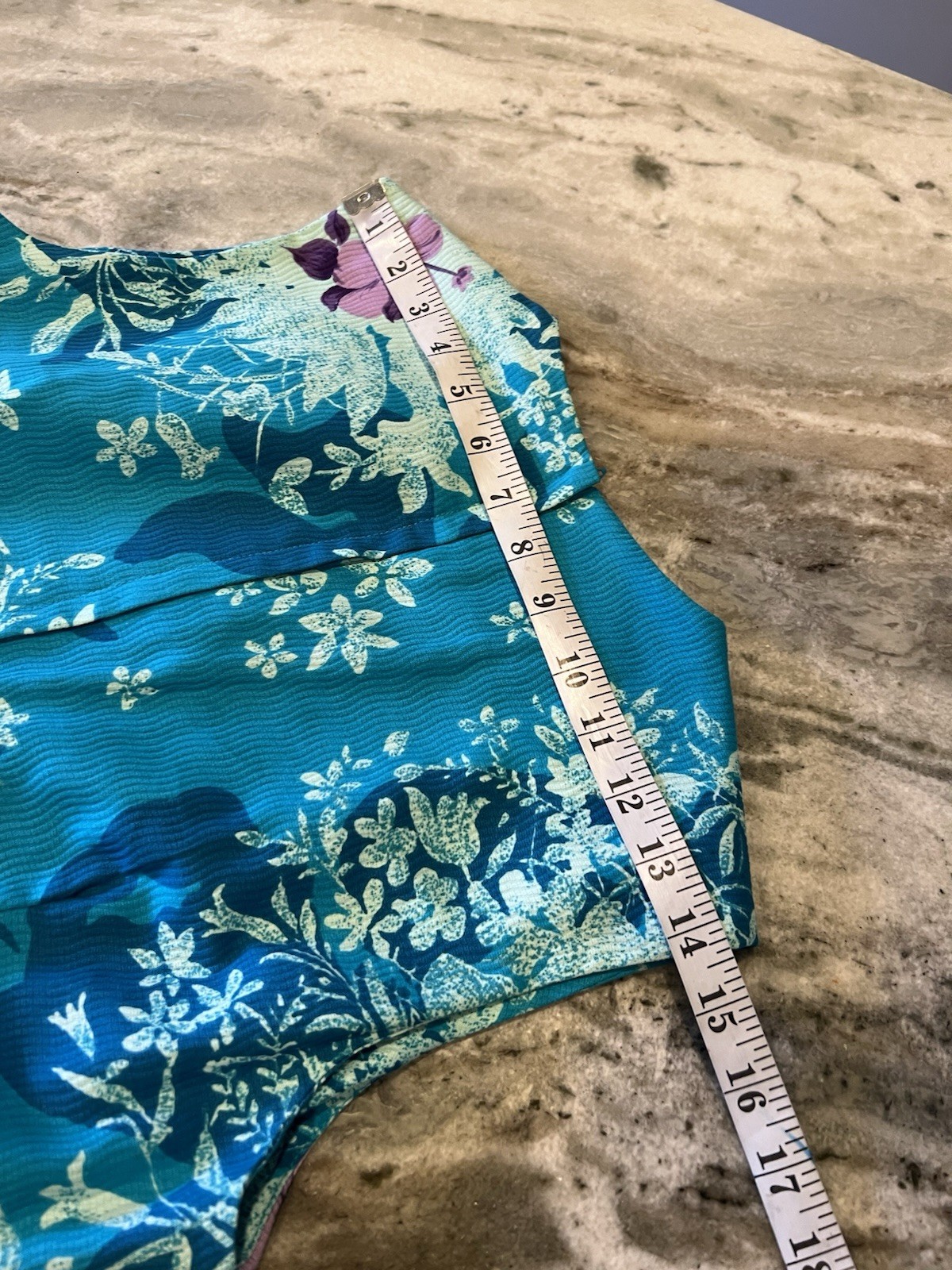 VTG Sears Hawaiian Fashions Maxi Dress Blue Floral Tiki Textured VTG Size 16