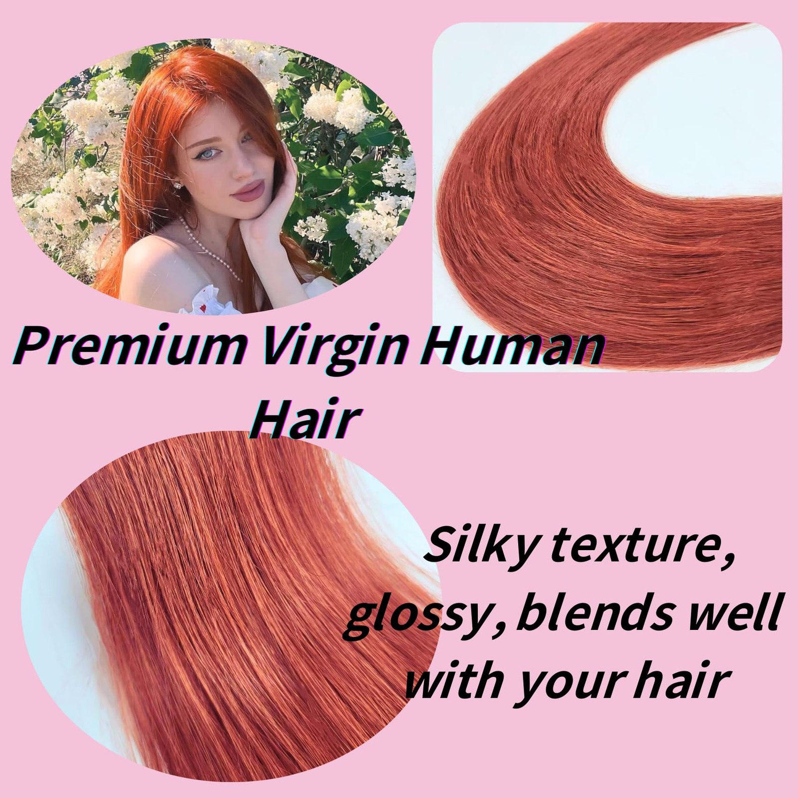 Copper Red Tape in Hair Extensions Human Hair Invisible Mini 18 Inch Hair Extens