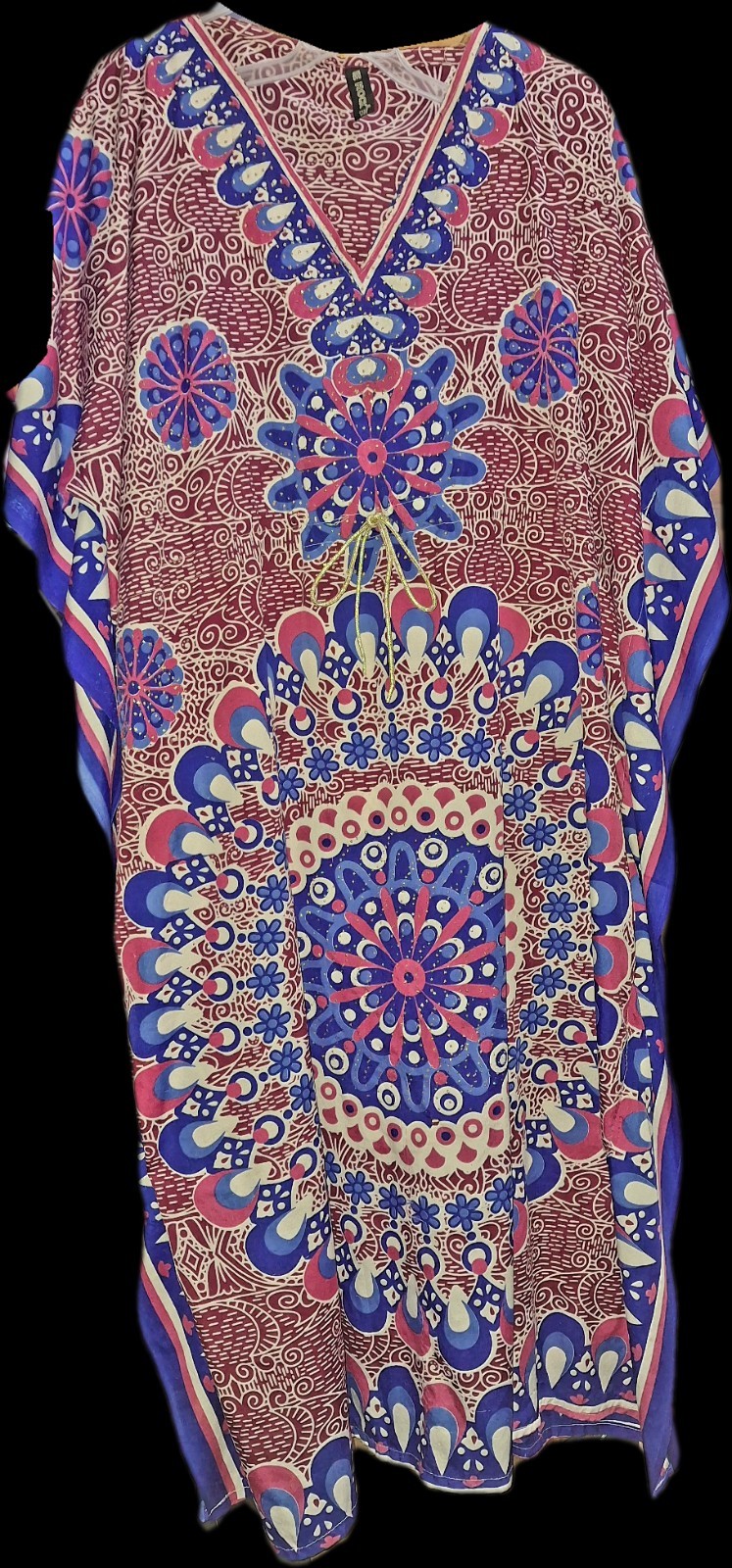 Vintage TRUE ROCK Caftan, Mandala Design W/ Gold Metal Flecks, Free Size!