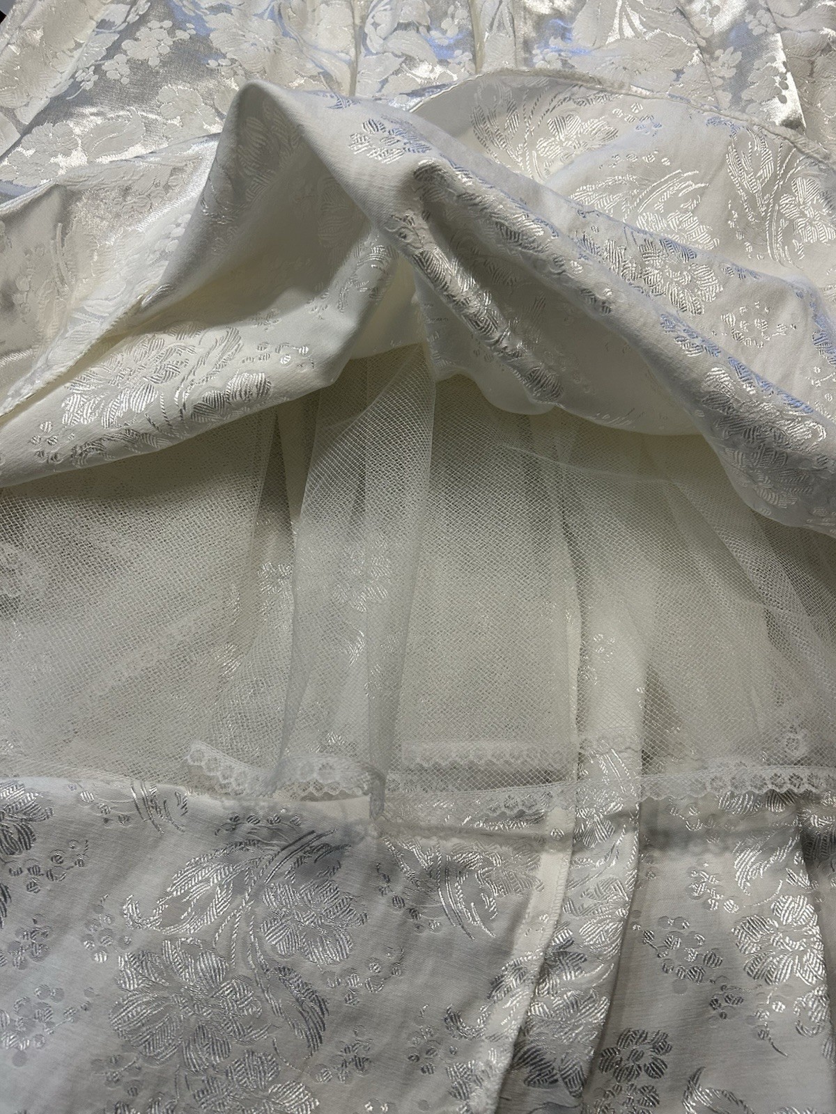 Scott McClintock Romantic White Off Shoulder jacquard Dress 80s 90s Medium