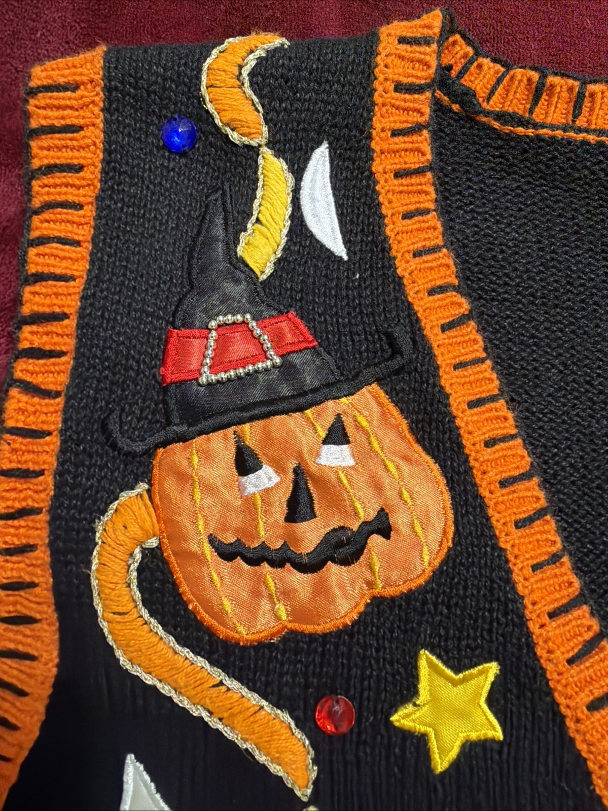 Women&rsquo;s Vintage Basic Editions Black/Orange Embellished & Beaded Halloween Vest