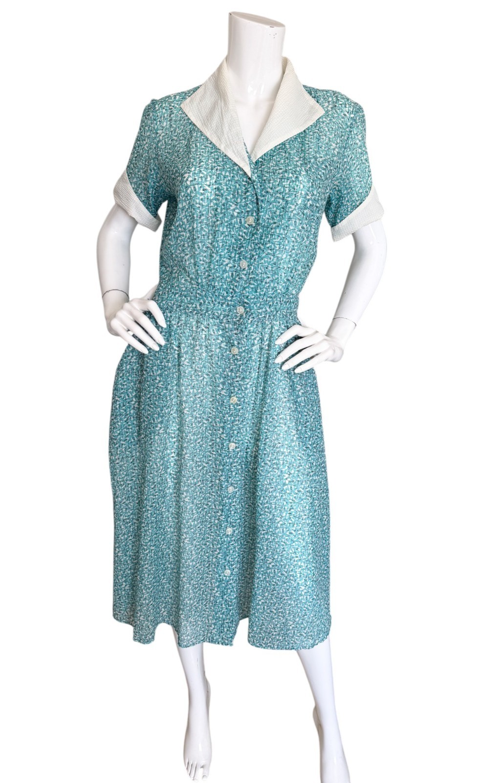 Vintage 40s 50s Hoover New York Shirtwaist Dress Hooverette Uniform Frock Small