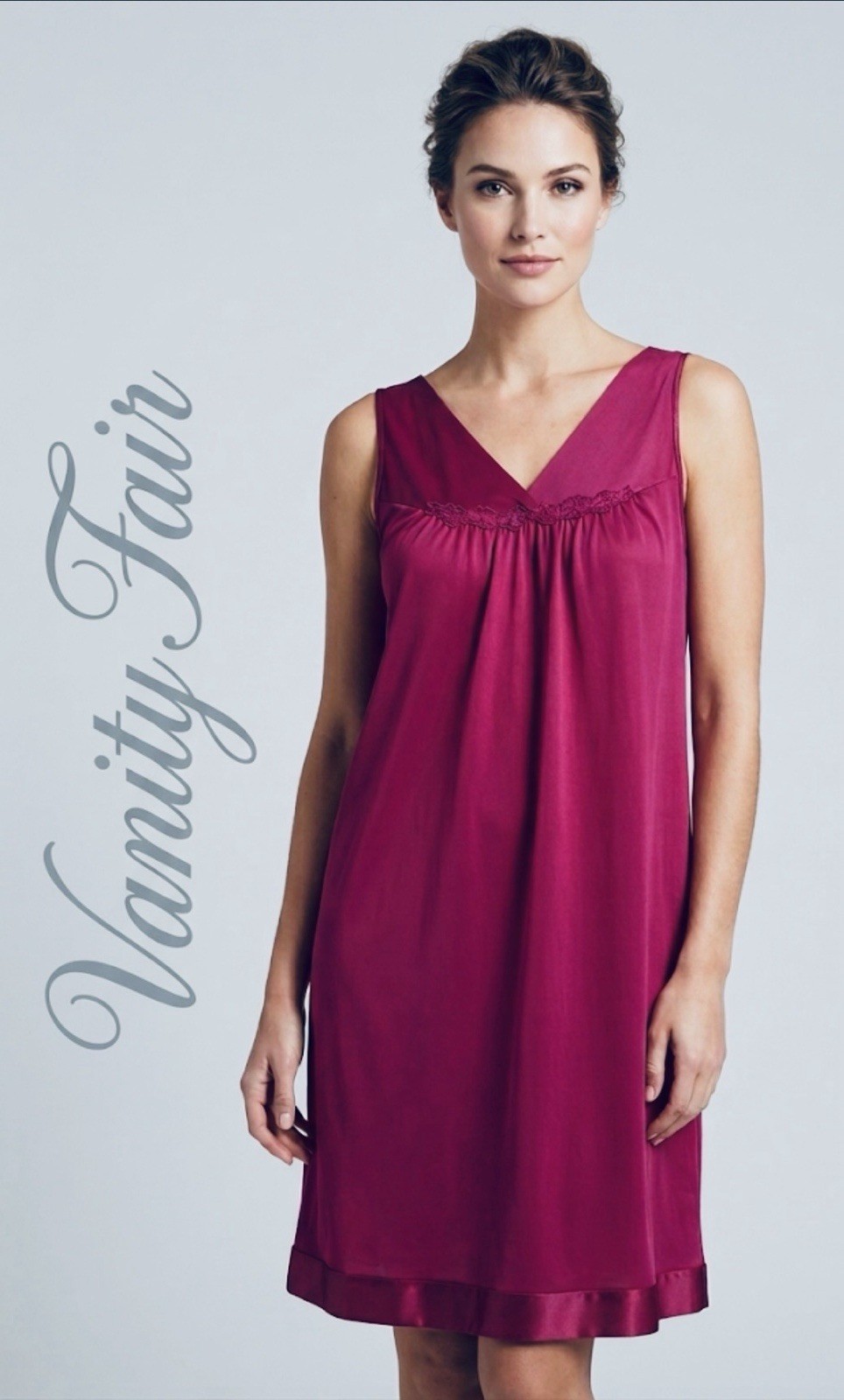 Vanity Fair Vintage Nightgown Size L Burgundy Nylon Tricot Made in USA
