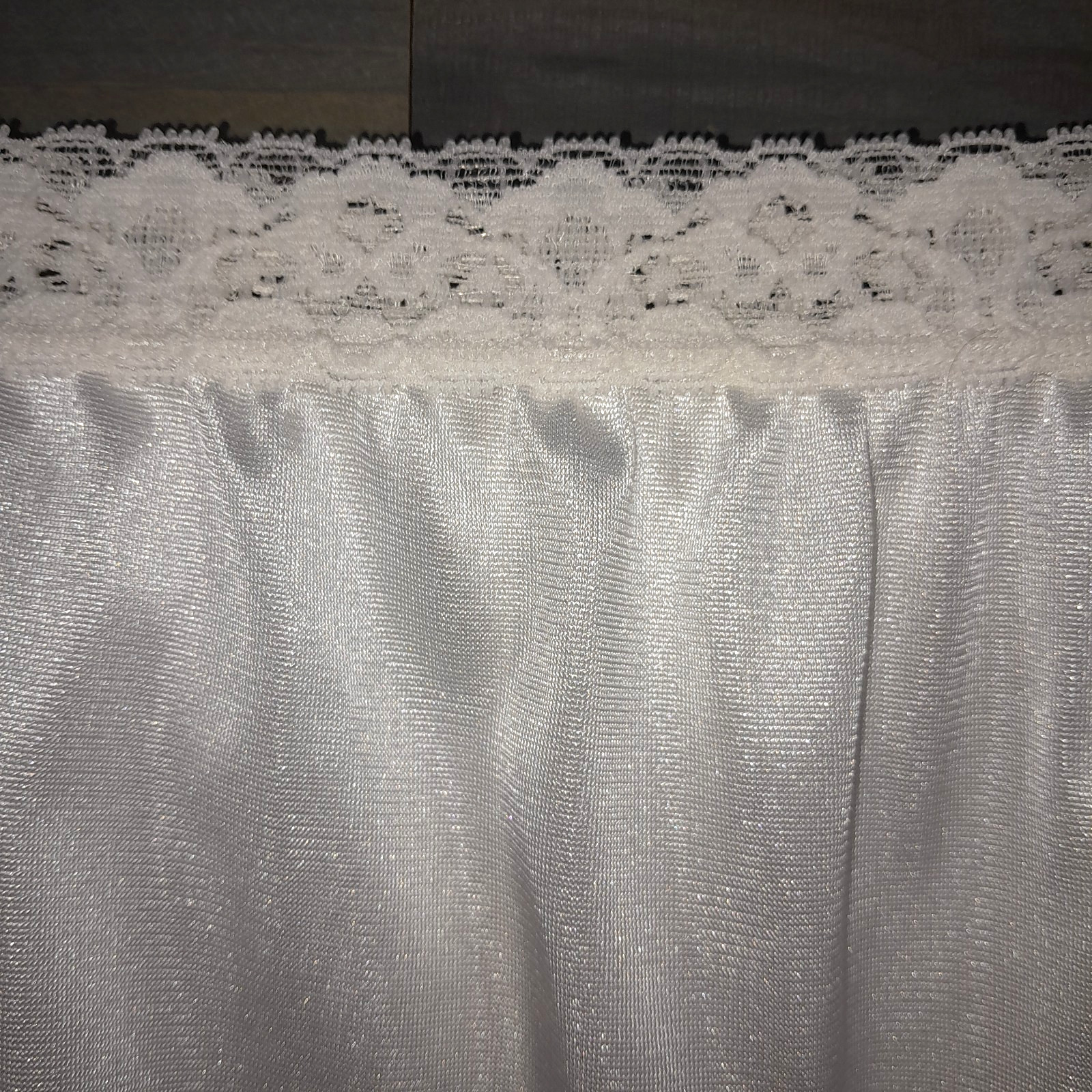 Warners Granny Brief Panty 8 White Shiny Sissy Lace Trim Mushroom Gusset Panties