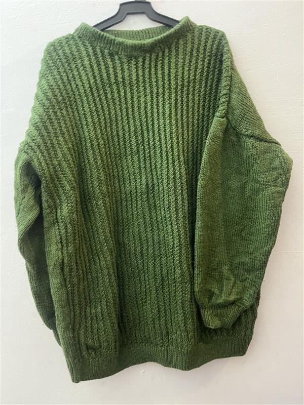 Vintage 1990s Handmade Green Wool Sweater – Cozy Knit Pullover, Family Heirloom