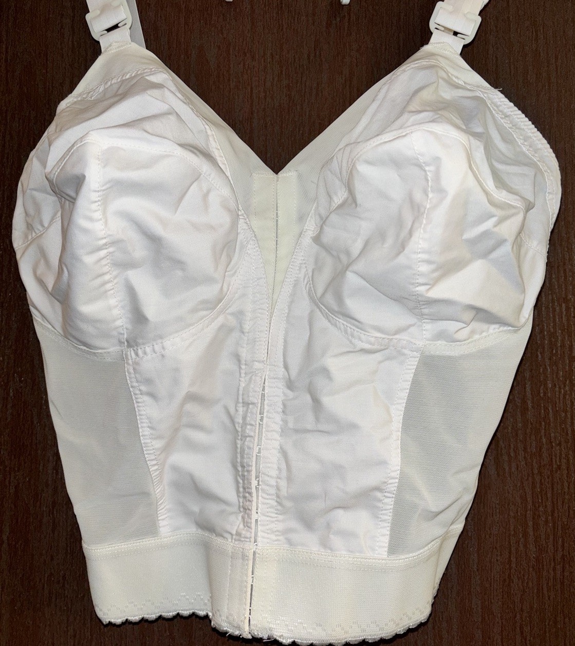 Vintage Sears Longline Bra 38DD Style 48677 White Cotton/Poly Ribs