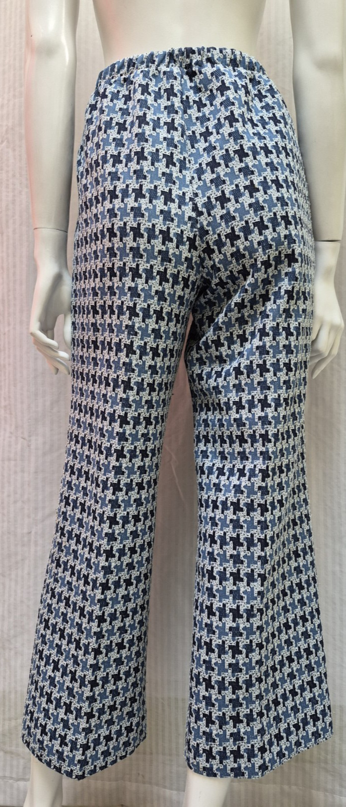 Vintage 60&rsquo;s SEARS Double Knit Blue Houndstooth Bell Bottoms Pants – Size M