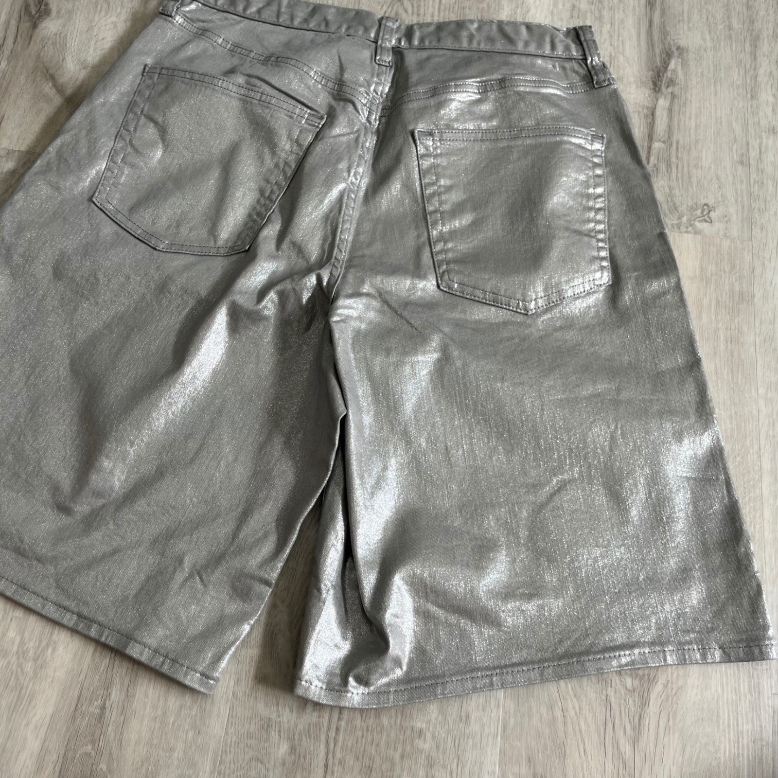 GAP High Rise Jorts Denim Shorts Silver Co NWT Sz 28 Y2K Metallic Retro Coastal