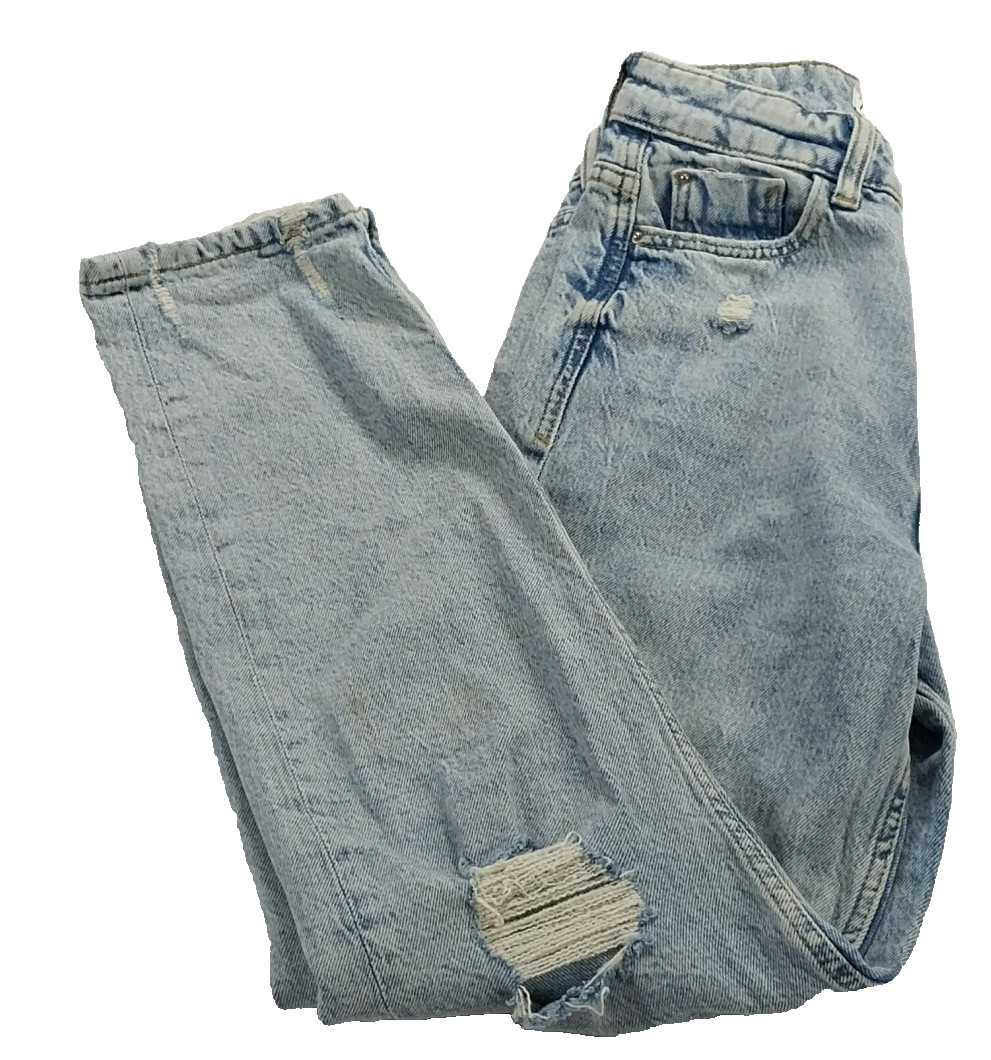 ZARA Womens Size 2 ) High Rise Distressed Light Wash Straight Leg Jeans