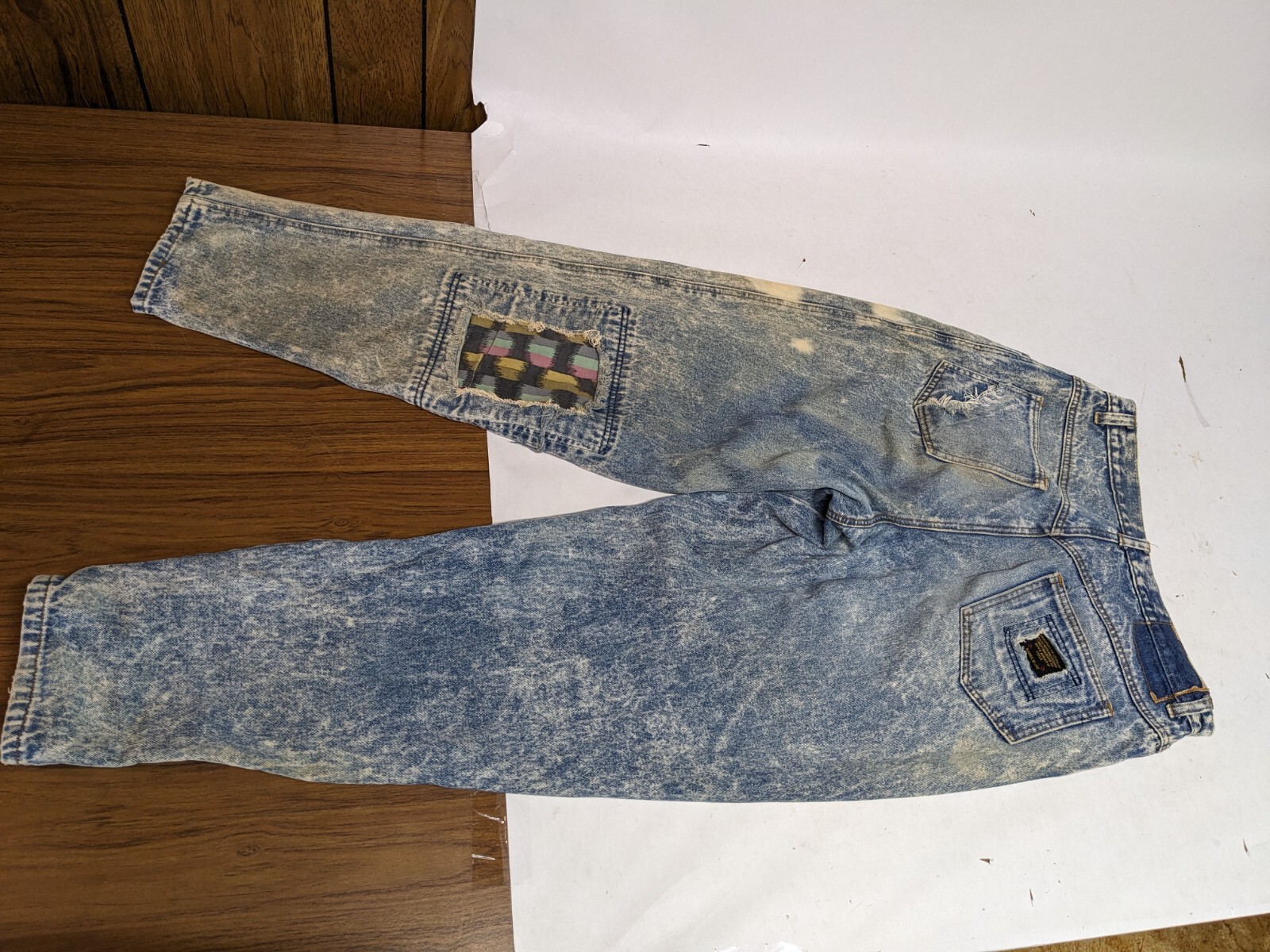 80s Vintage Kozmic Bluez Acid Wash Patchwork Jeans 33/32