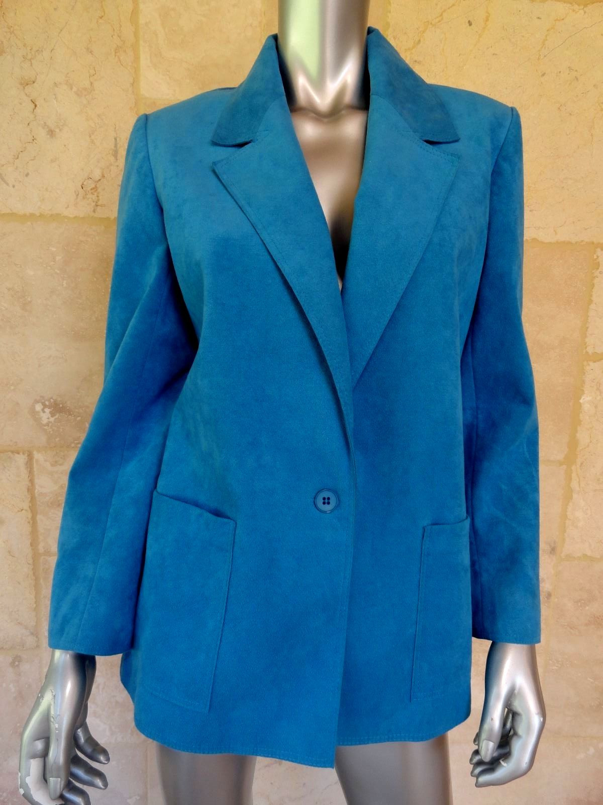 Adolph Schuman for Lilli Ann Blue Suede Casual Wear to Work Blazer Jacket Sz M