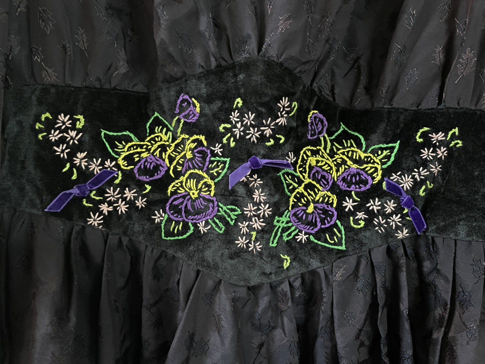 Vintage Handmade Hand Embroidered Dress With Puff Sleeves
