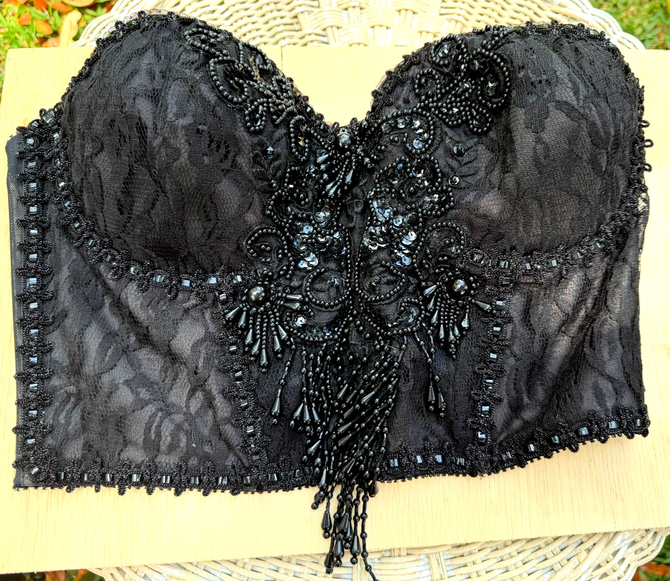 Vintage 80s Bustiers Corset Strapless Sequin 38C Sexy Lace Satin Boudoir Madonna