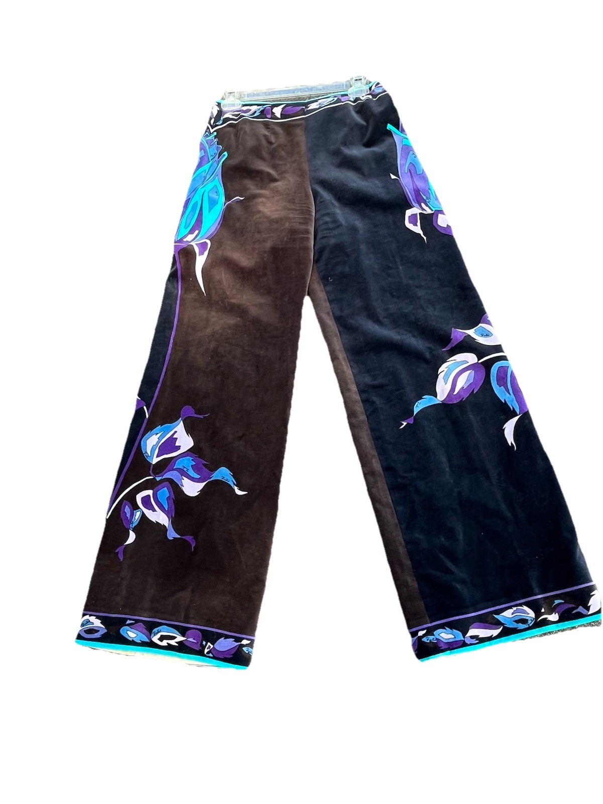 EMILIO PUCCI c.1960-70’sMulticolor Rose Silk Velvet Palazzo Wide Leg Pants S