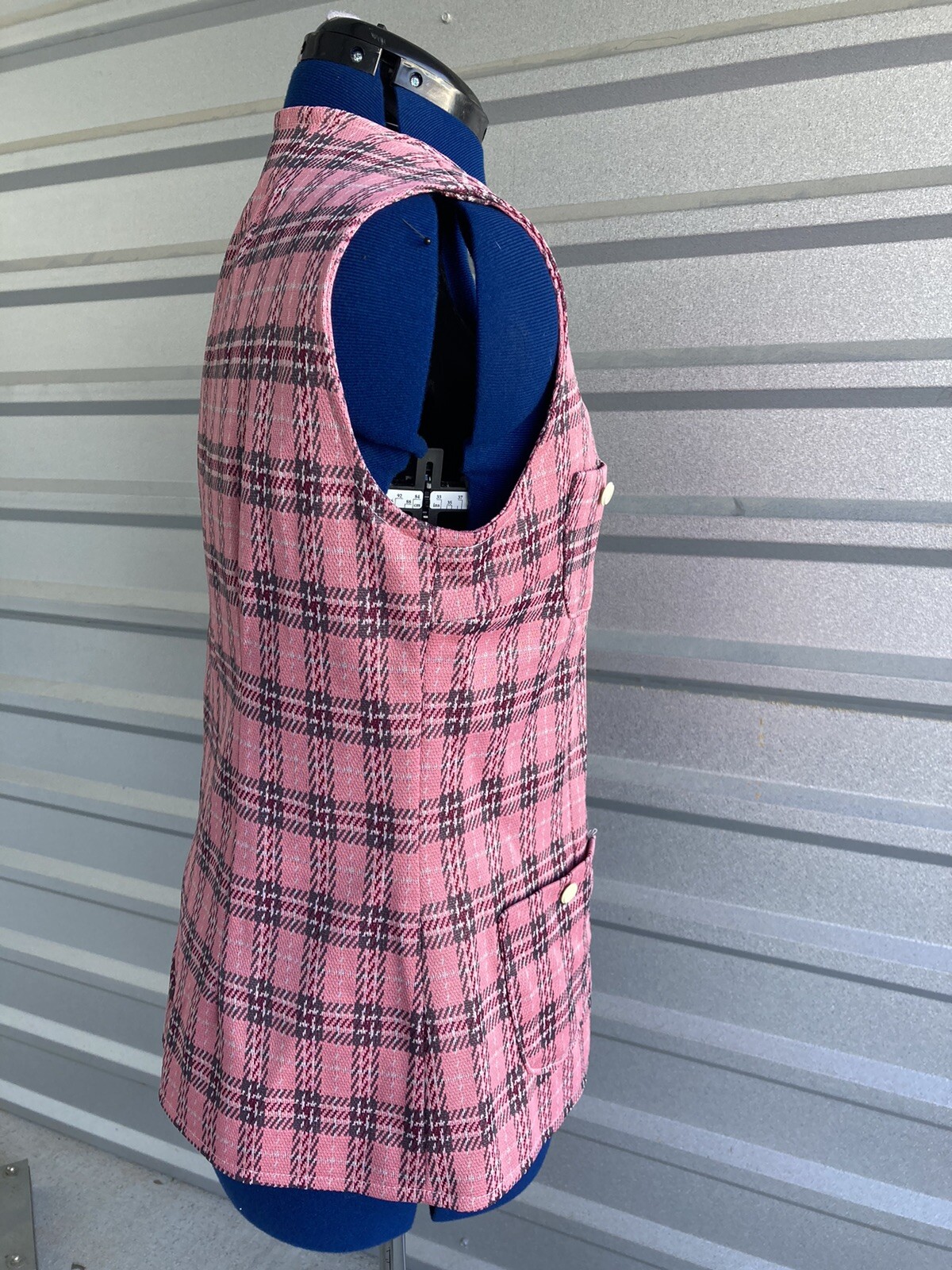 Vintage Pink Plaid Vest Button Down With Pockets 40 Inch Chest Handmade
